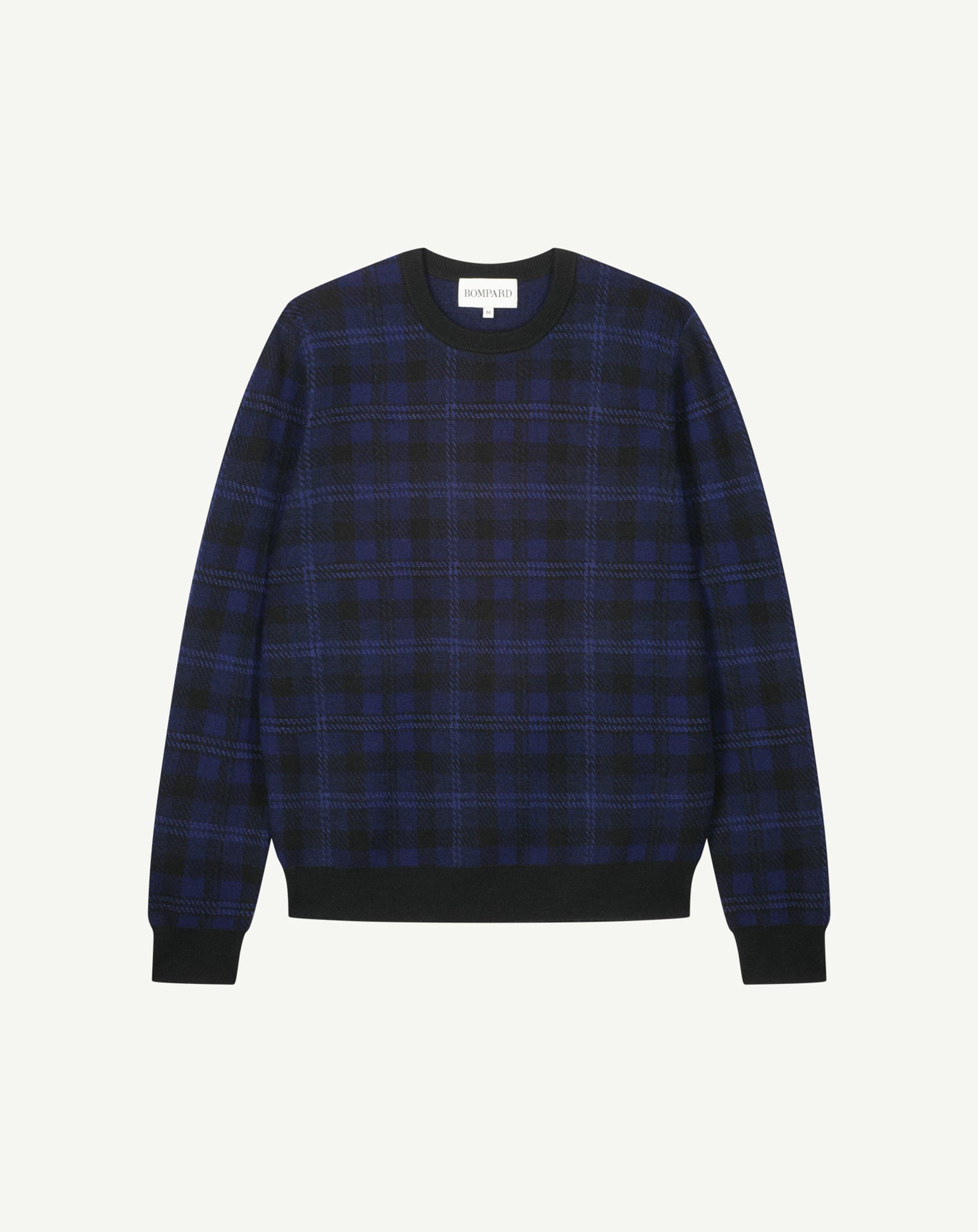 Pull col rond tartan-NOIR/MARINE-88% laine 12% cachemire