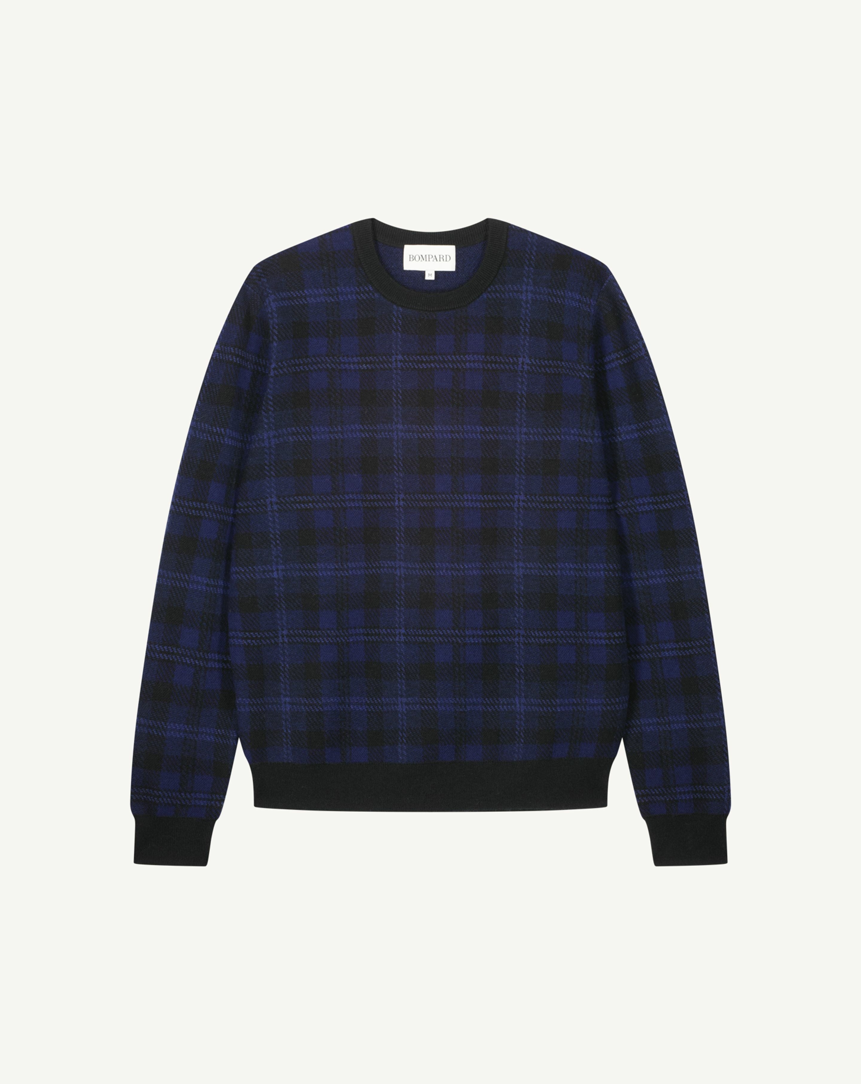 Pull col rond tartan-NOIR/MARINE-88% laine 12% cachemire
