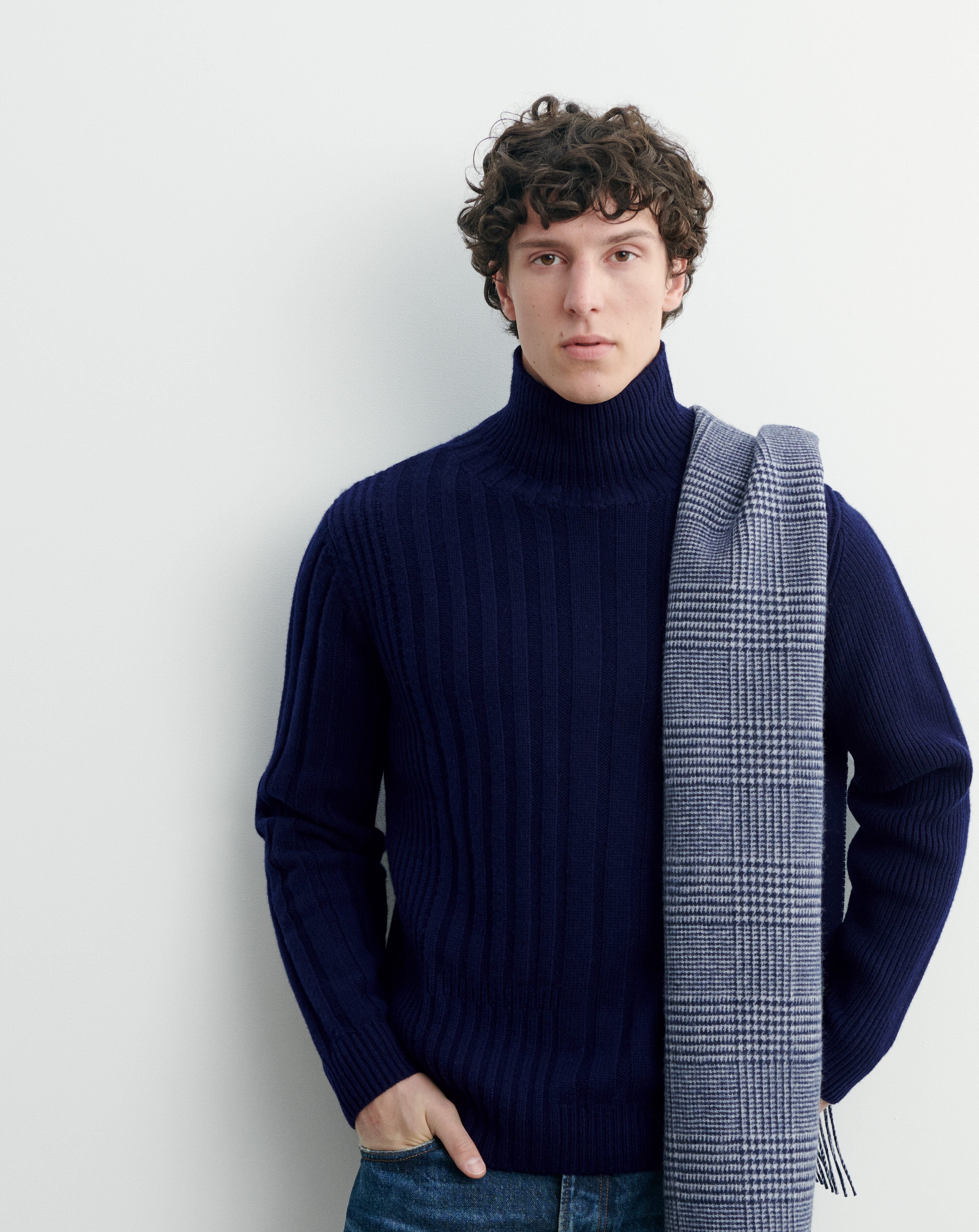 Pull col roulé à côtes-MARINE-100% cachemire