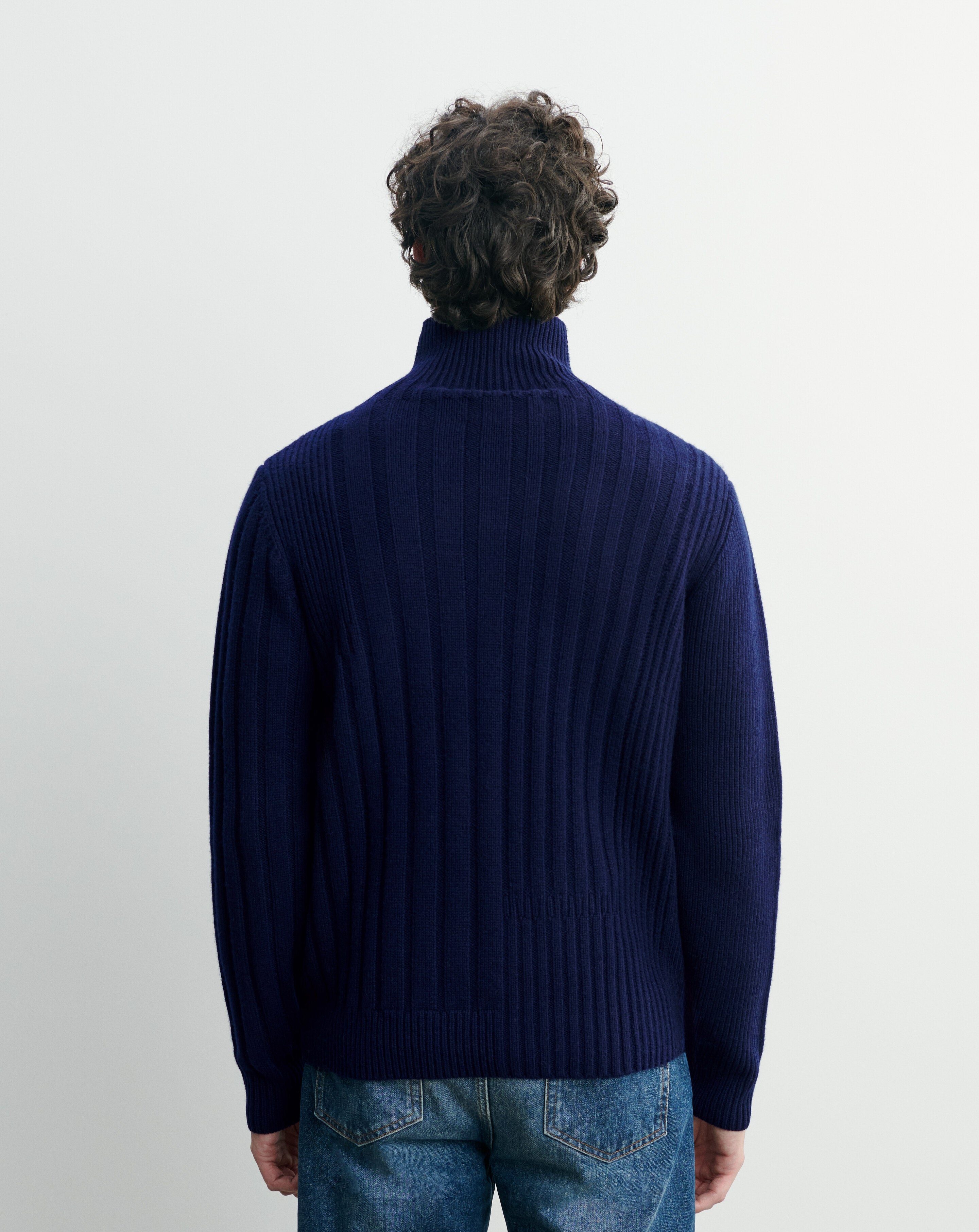 Ribbed turtleneck pullover in Cashmere Men navy blue | Eric Bompard