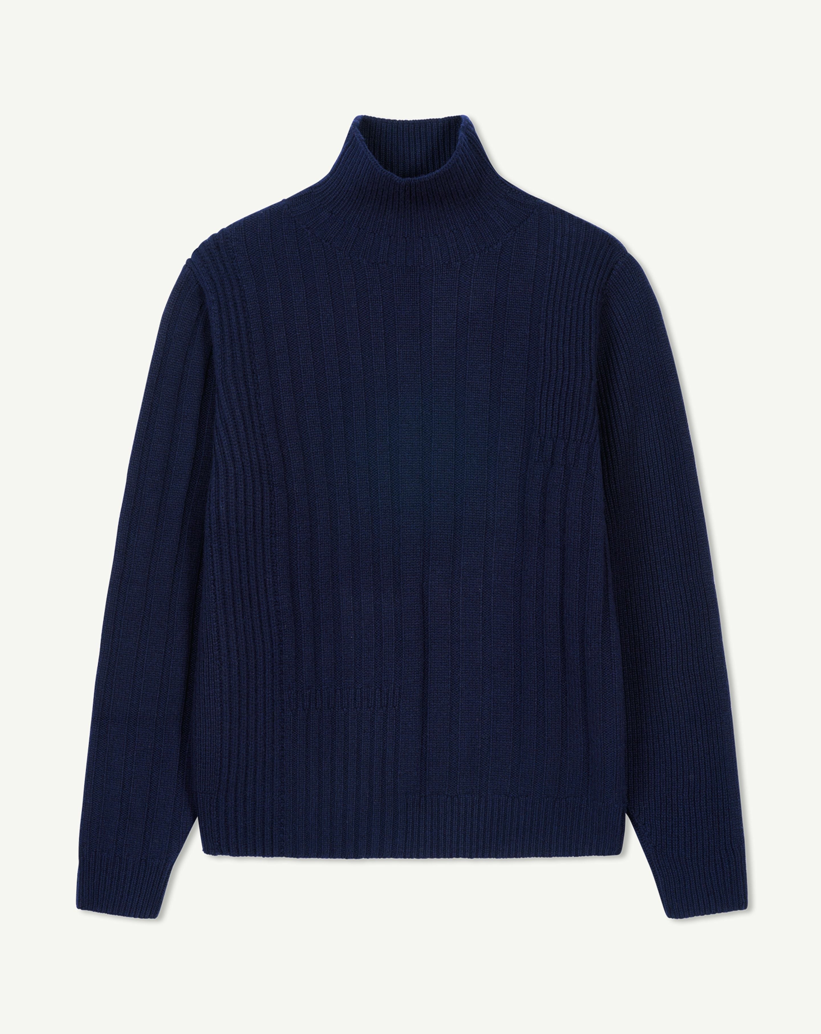 Pull col roulé à côtes-MARINE-100% cachemire