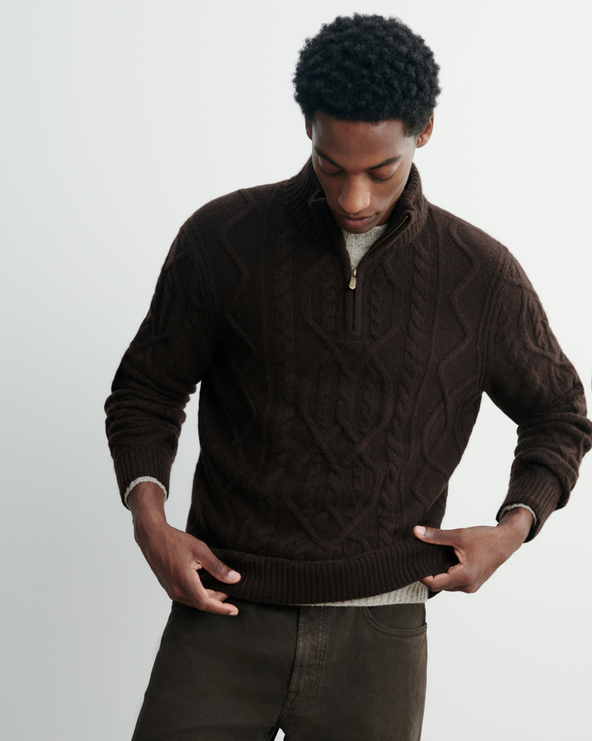 Pull camionneur torsadé-CHOCOLAT-100% cachemire