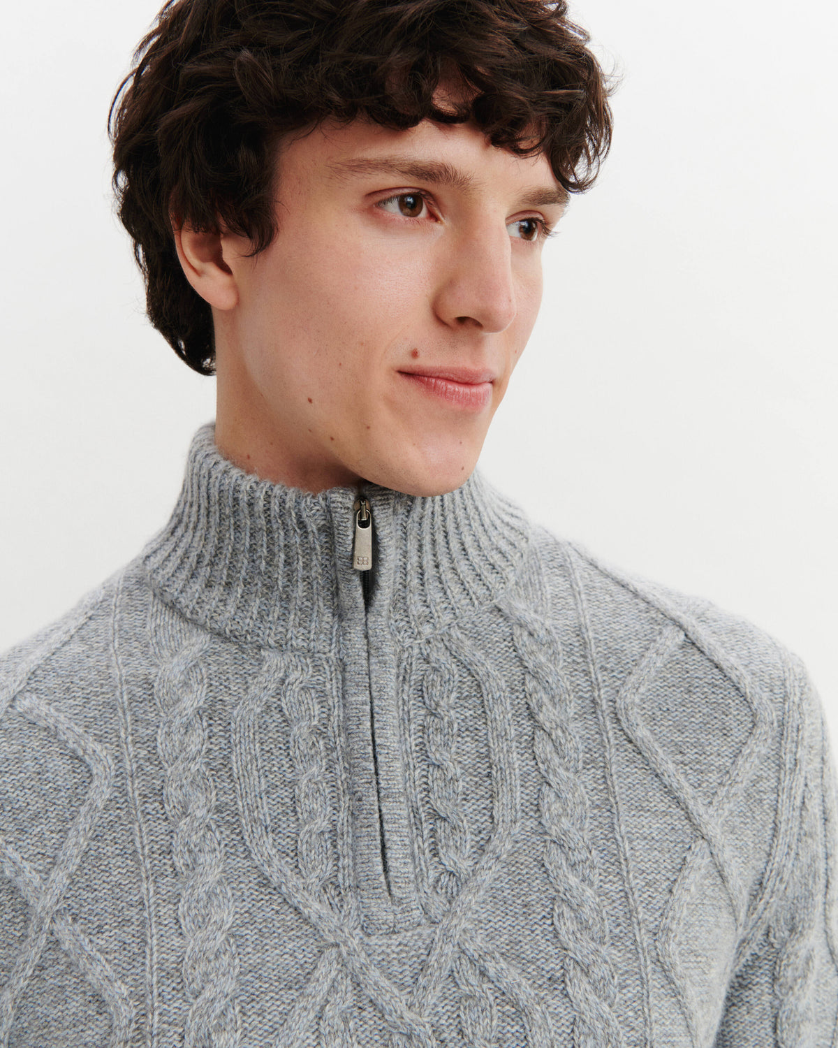 Pull camionneur torsadé-BLEU GLACIER/METEORITE/GRIS ARGENTE-100% cachemire