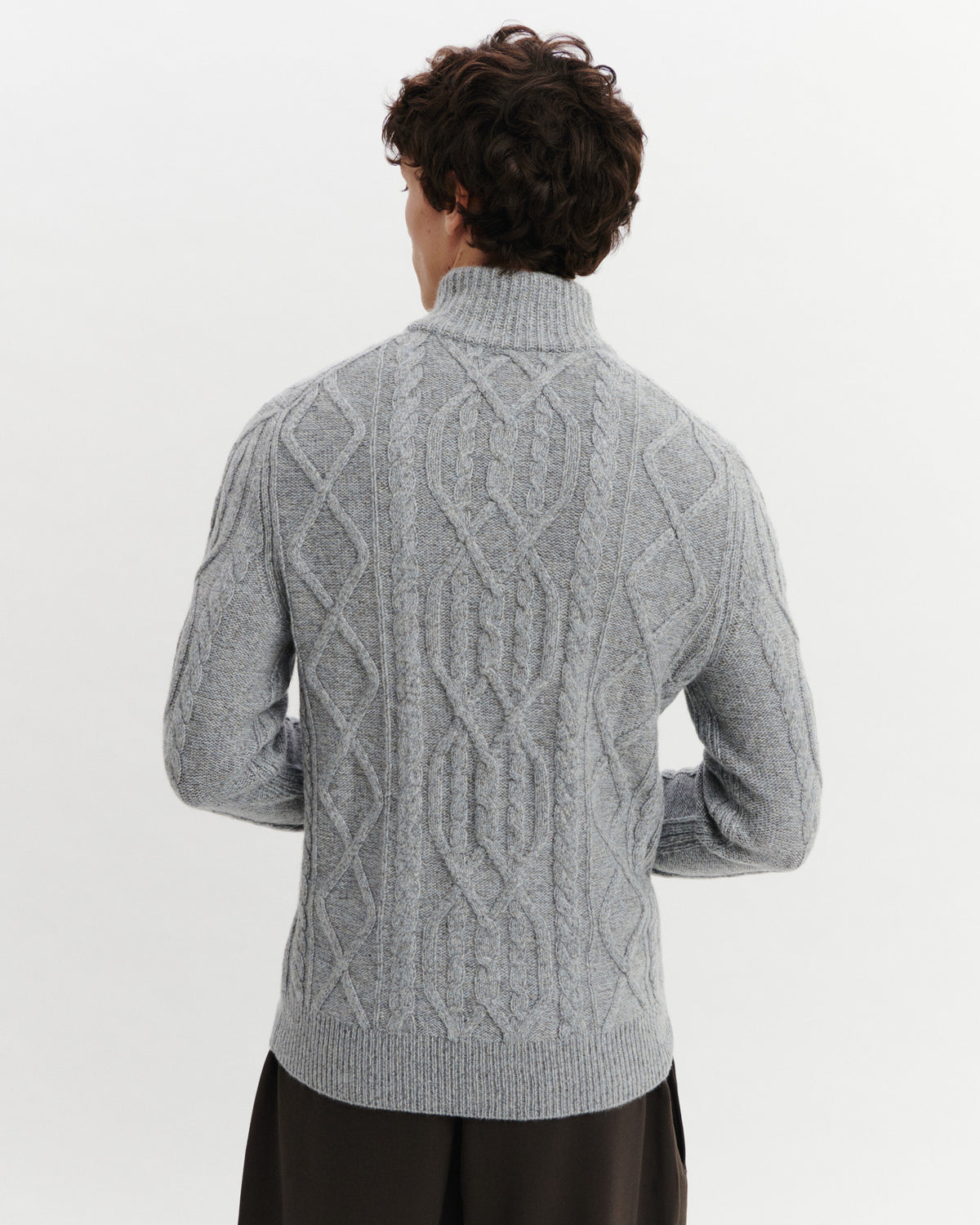 Pull camionneur torsadé-BLEU GLACIER/METEORITE/GRIS ARGENTE-100% cachemire