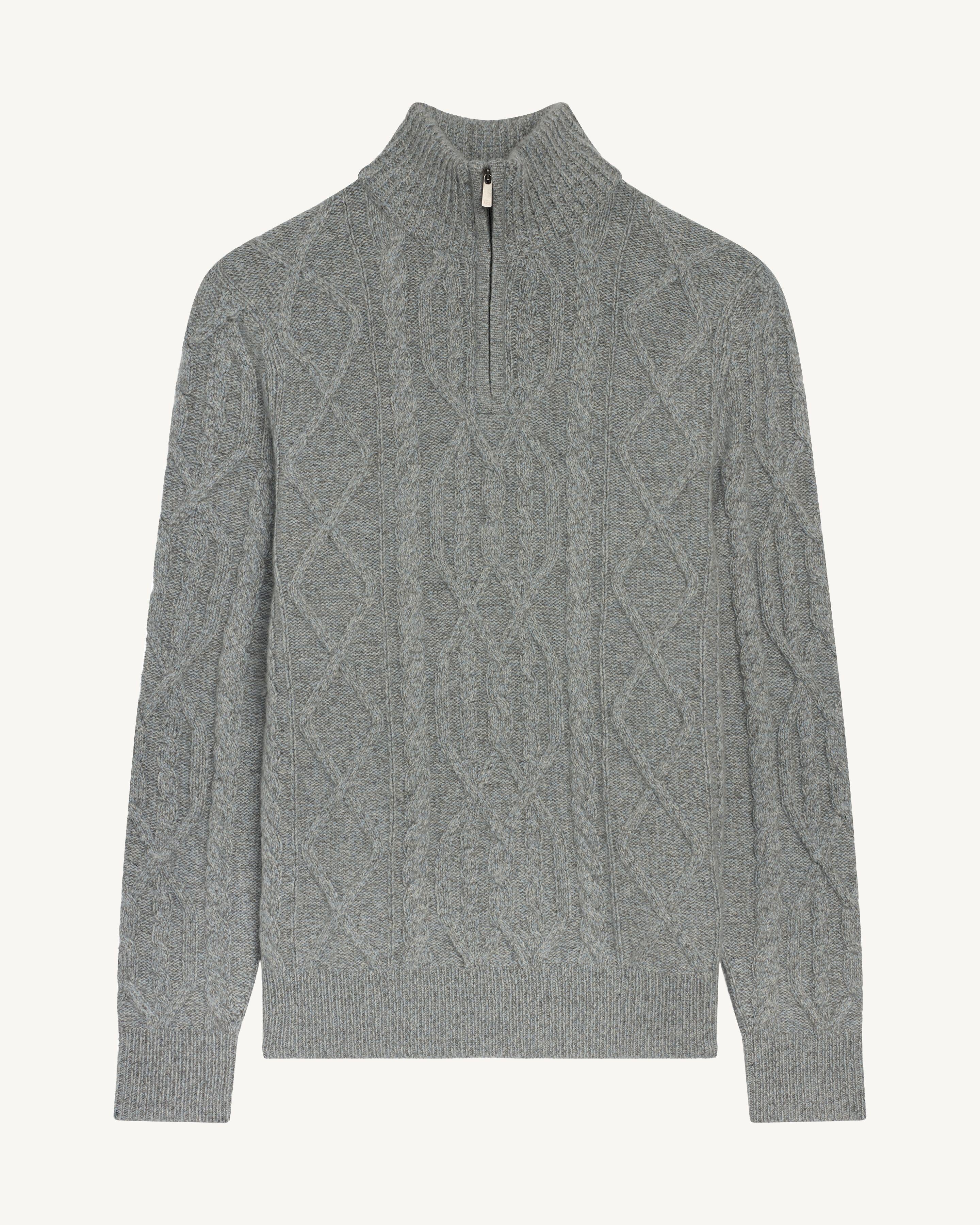 Pull camionneur torsadé-BLEU GLACIER/METEORITE/GRIS ARGENTE-100% cachemire