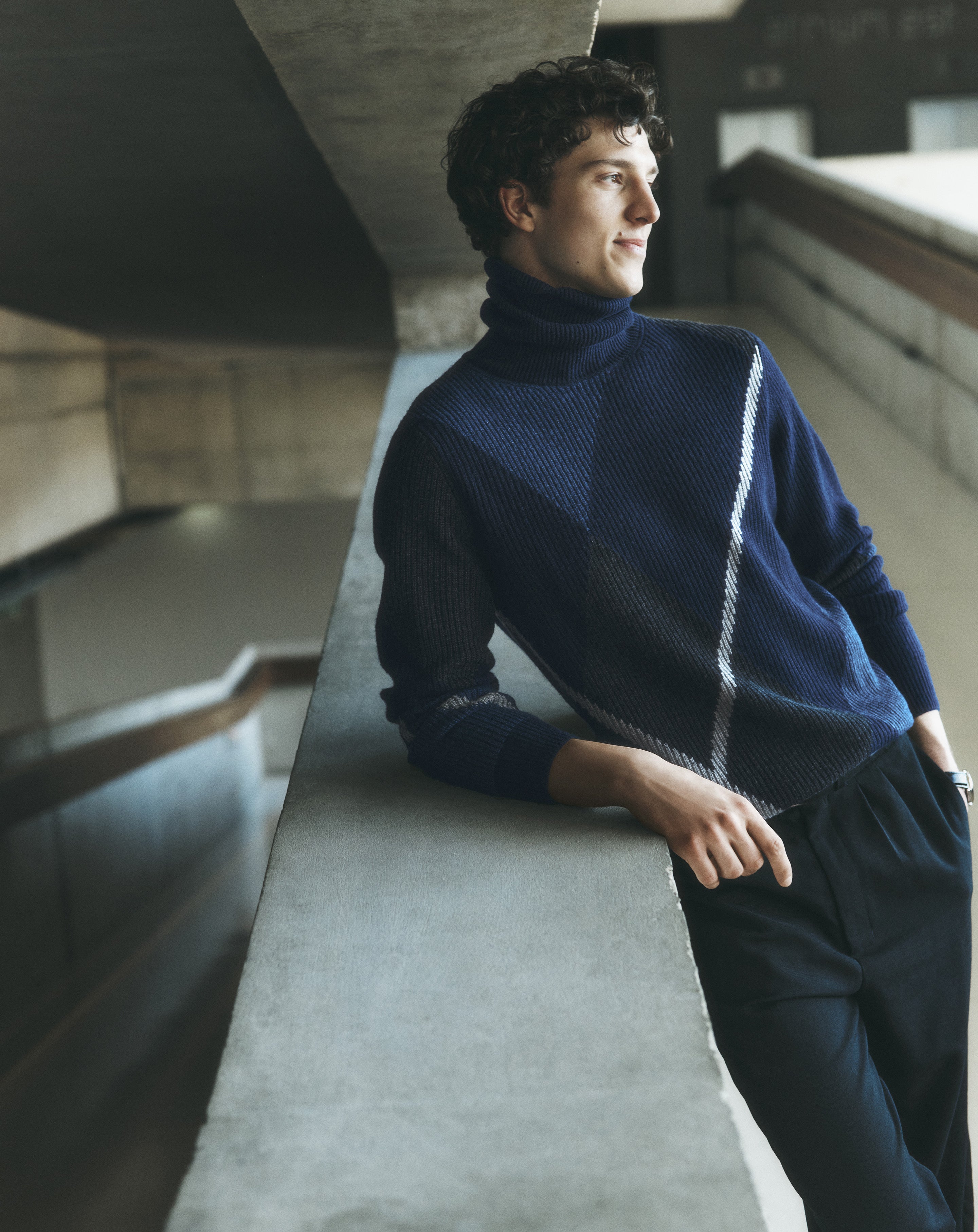 Pull col montant argyle Marine