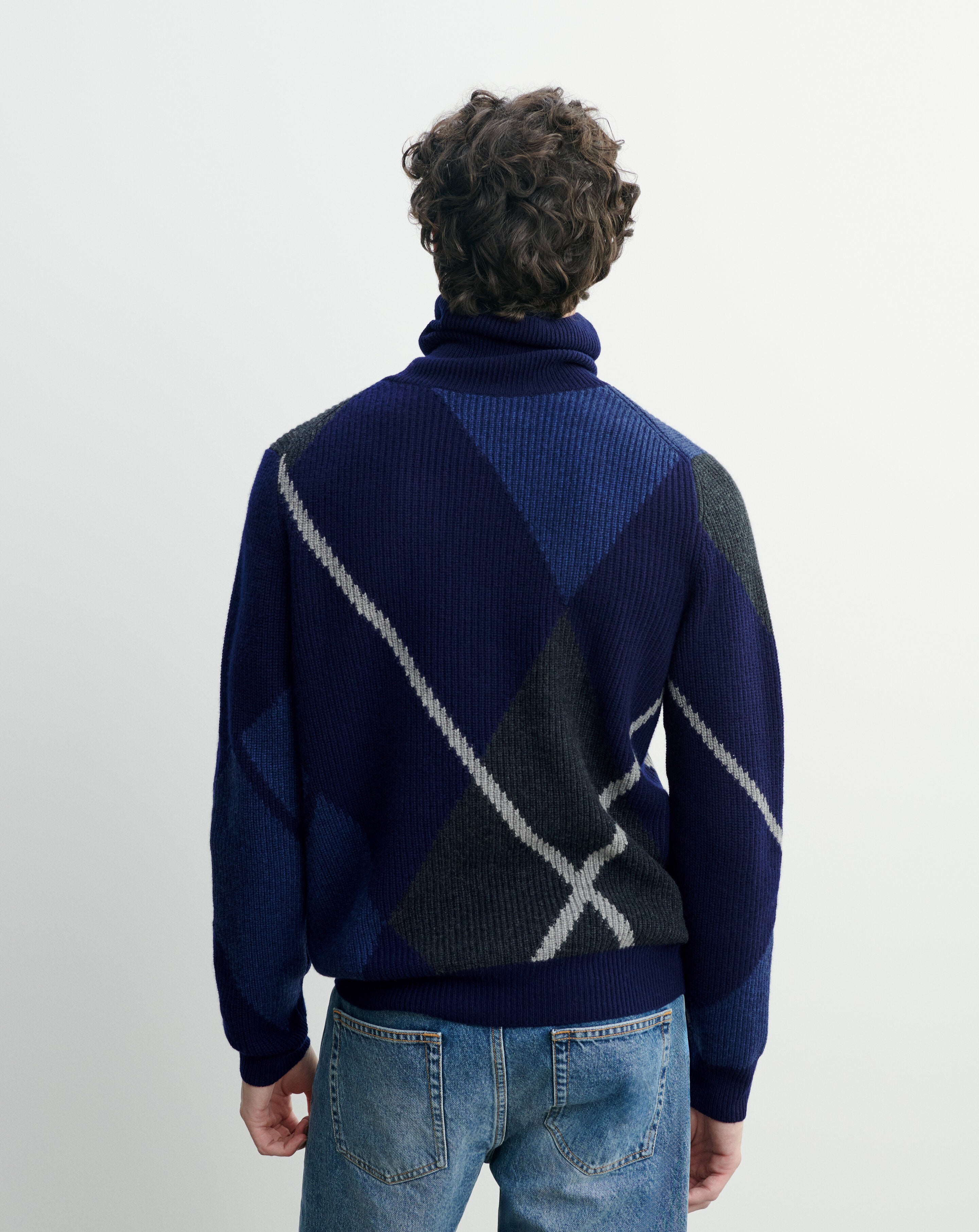Pull col montant argyle-MARINE-100% cachemire