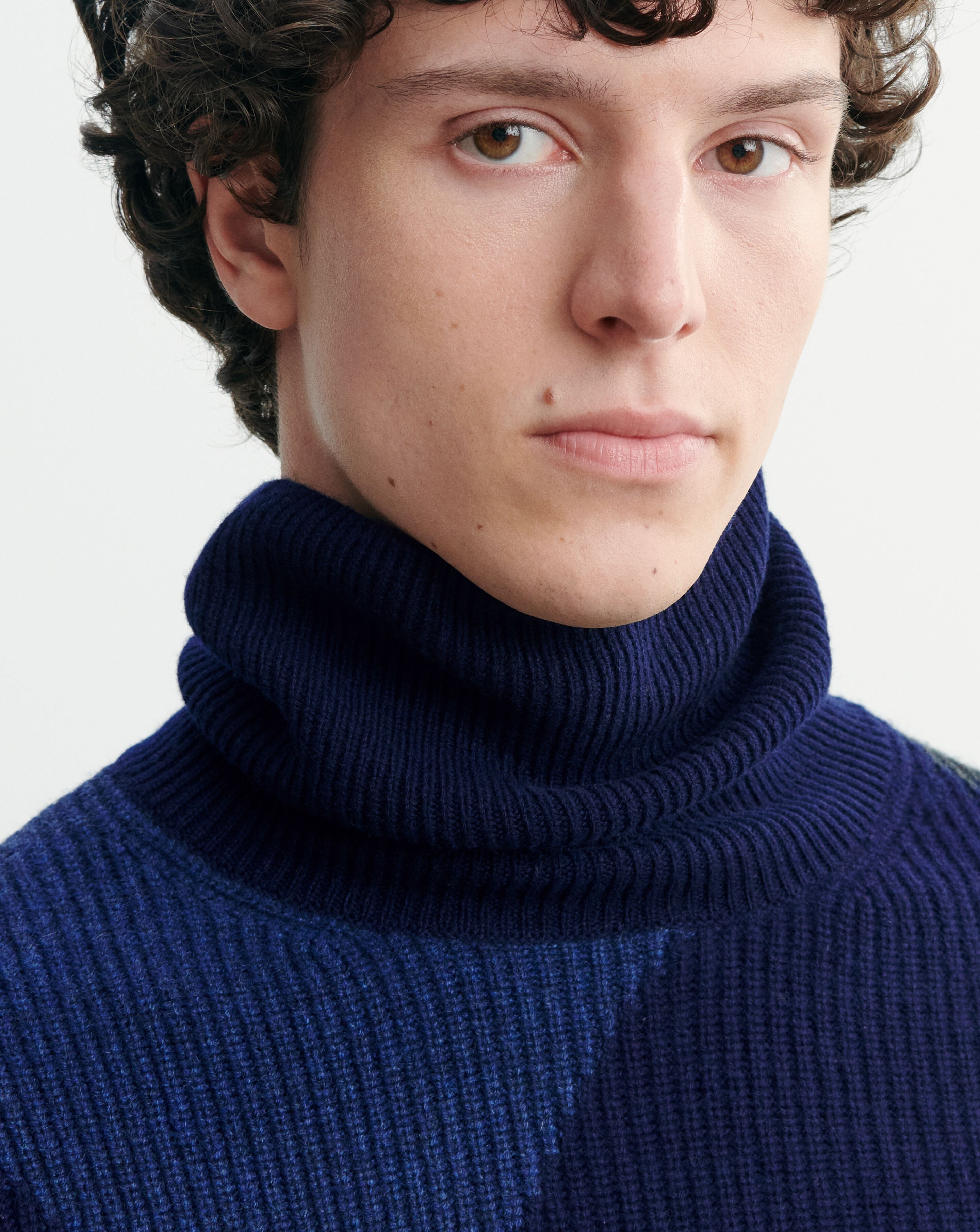 Pull col montant argyle-MARINE-100% cachemire