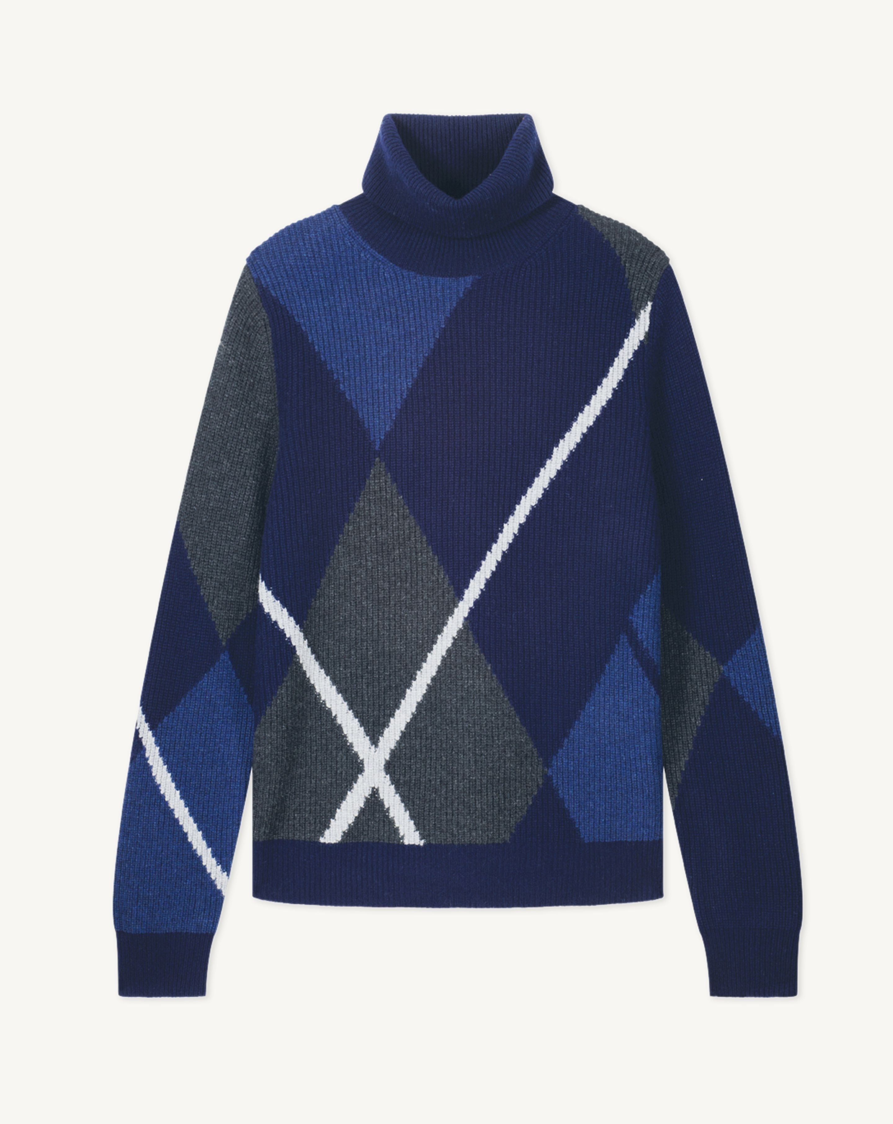 Pull col montant argyle-MARINE-100% cachemire
