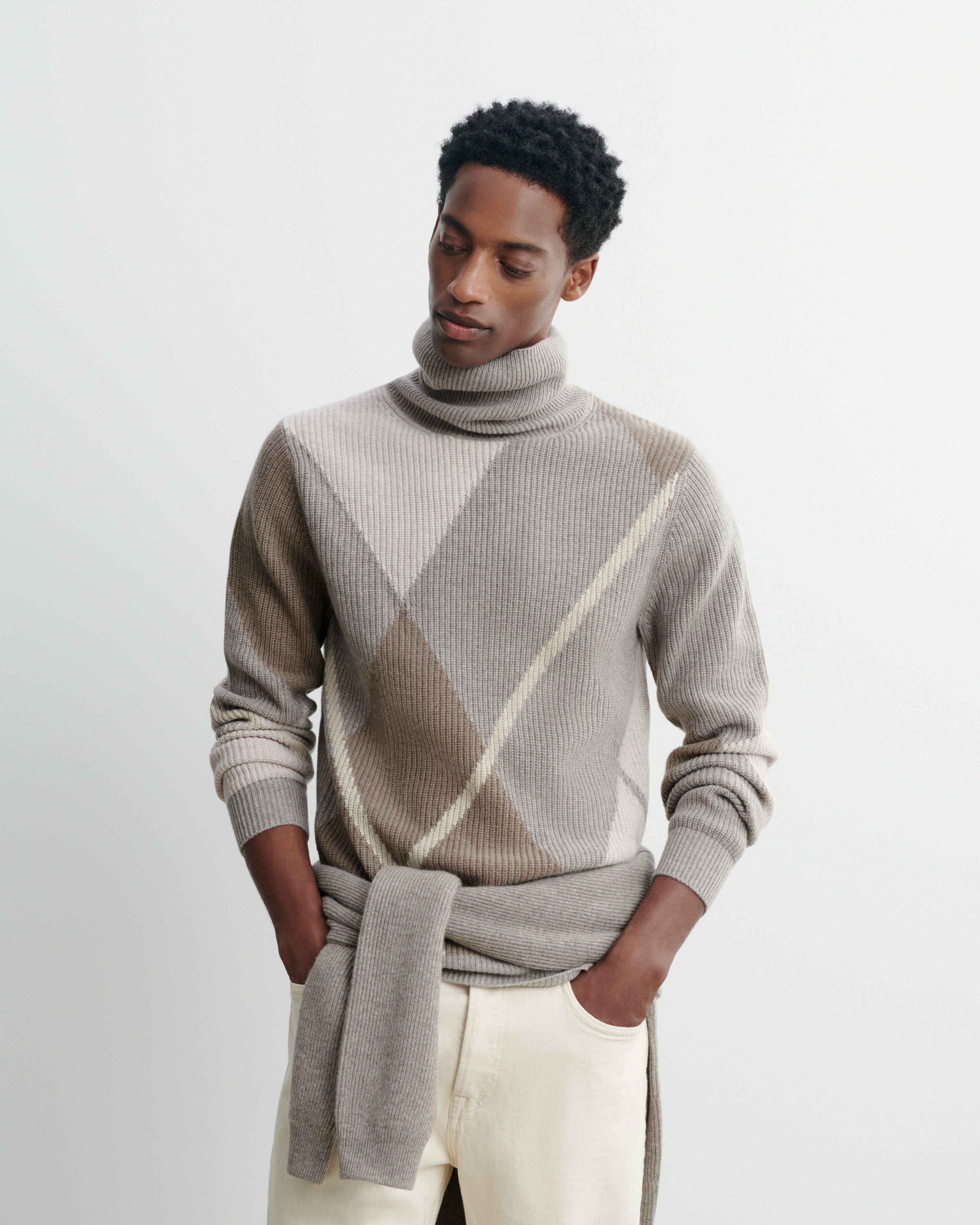 Pull col montant argyle Millet