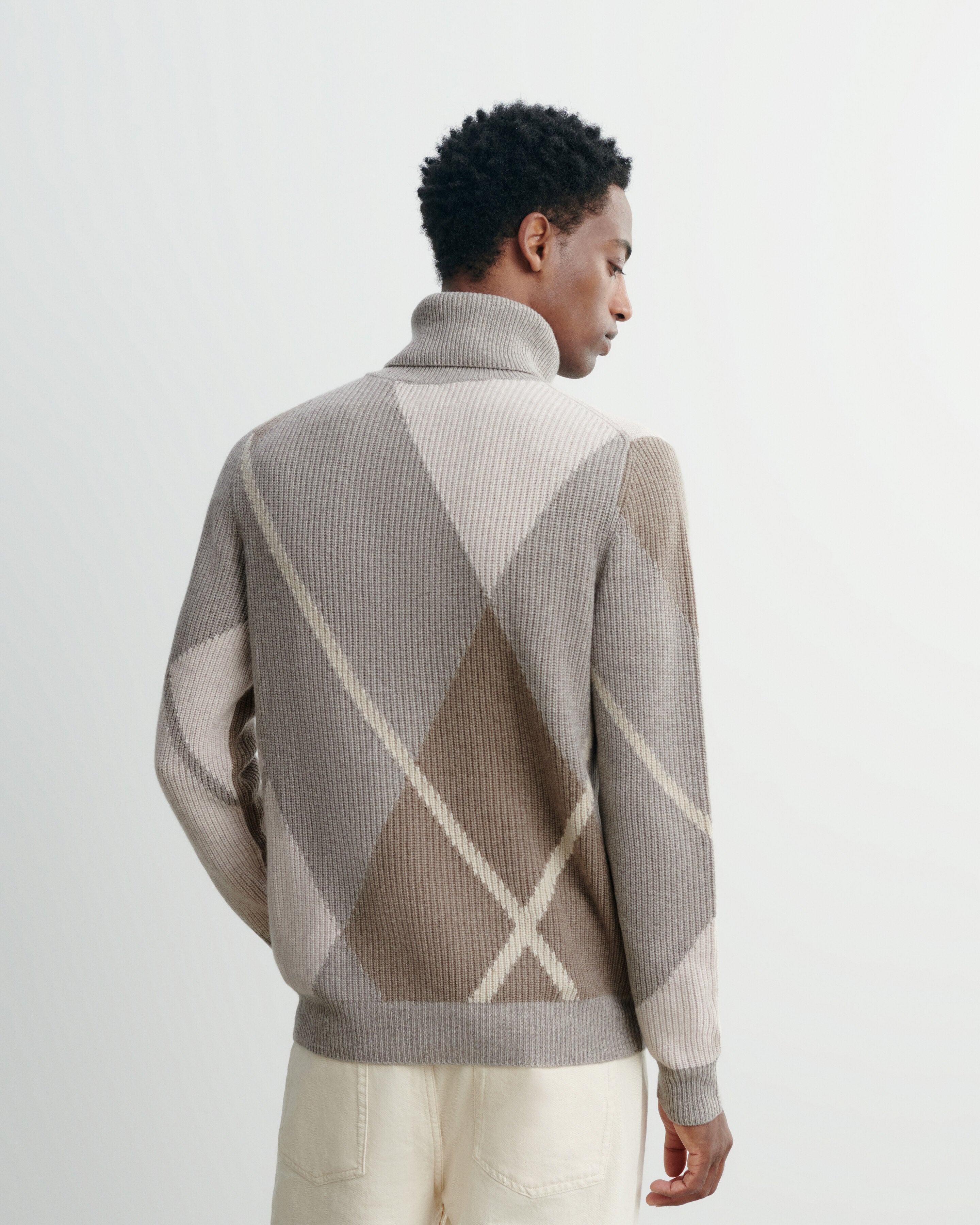 Pull col montant argyle-MILLET-100% cachemire