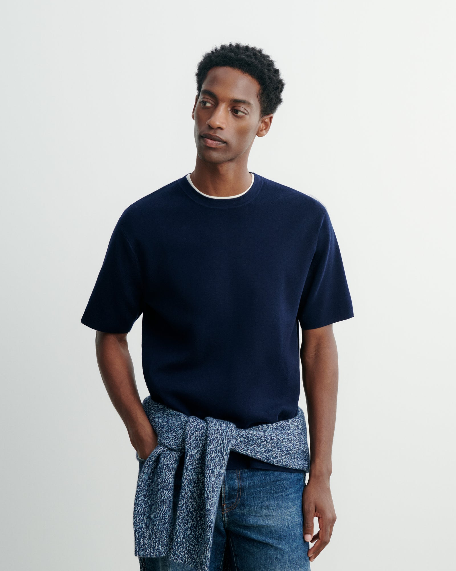 T-shirt ample milano-MARINE-85% pima coton 15% cachemire