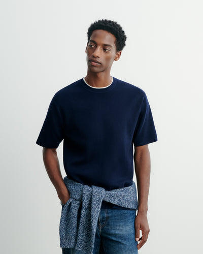 T-shirt ample milano-MARINE-85% pima coton 15% cachemire