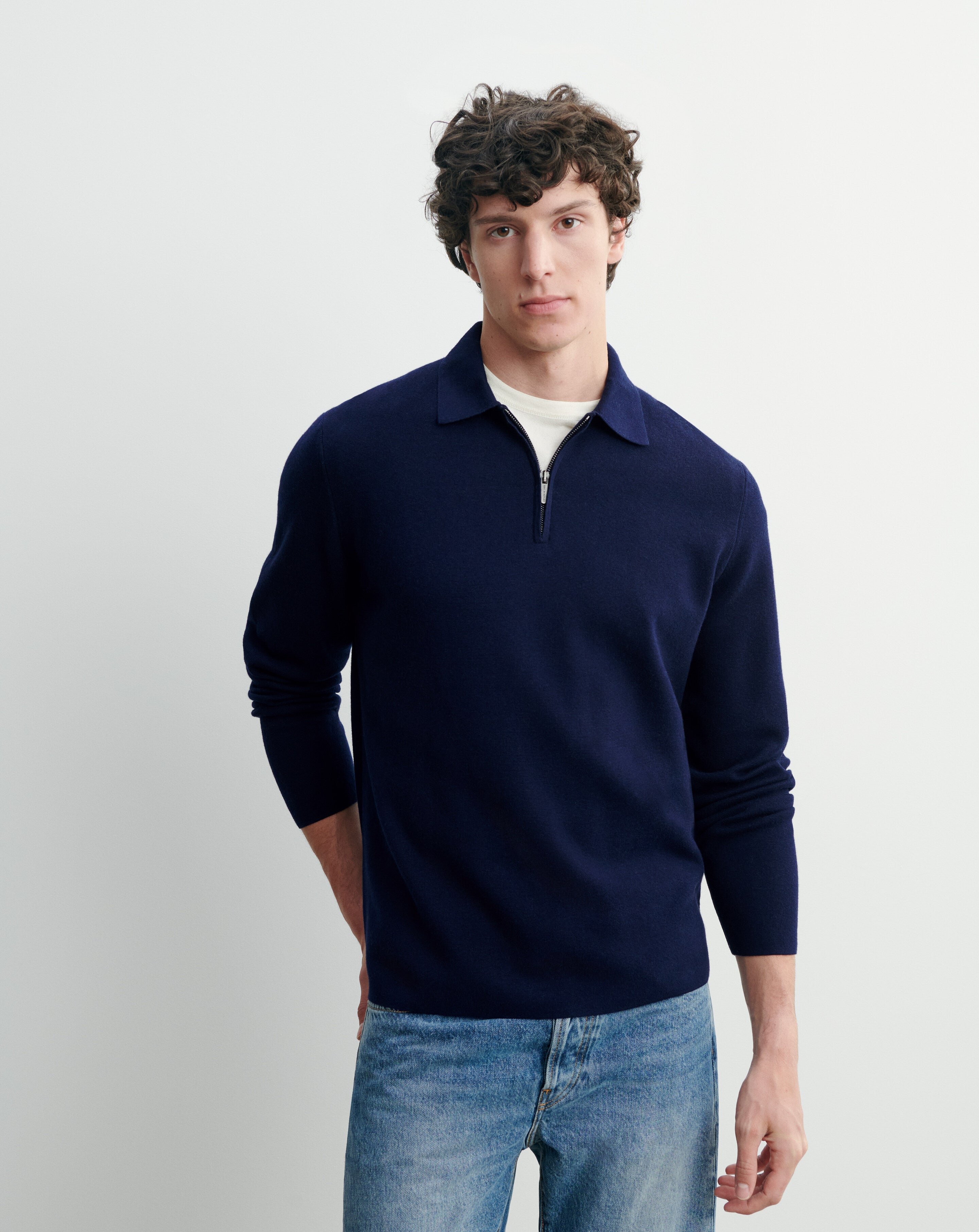 Polo zippé milano-MARINE-85% pima coton 15% cachemire