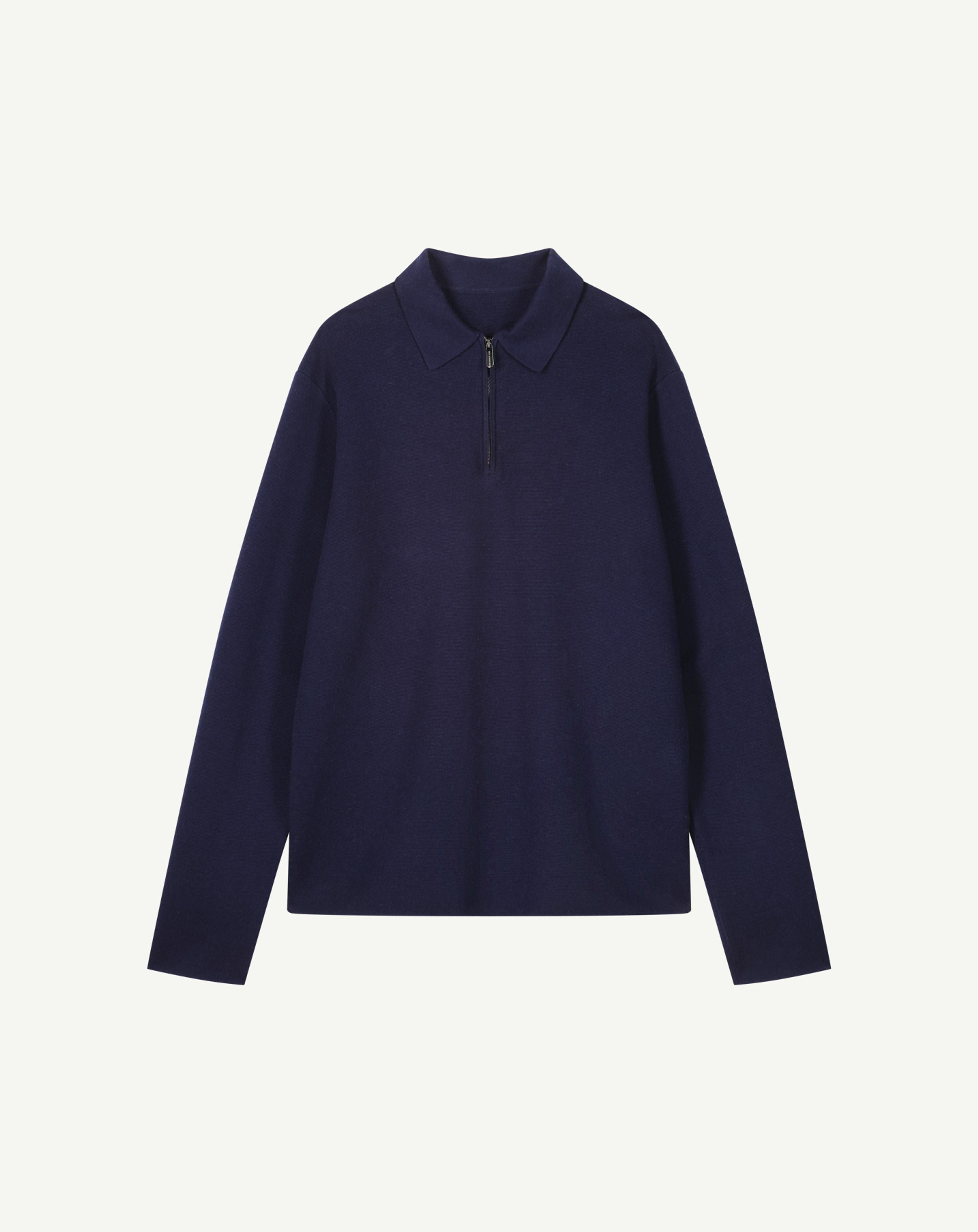 Milan zip polo shirt in Cotton Men navy blue | Eric Bompard