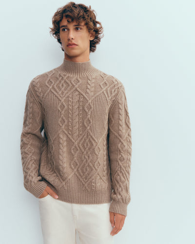 Pull col montant torsadé-GREIGE-100% cachemire