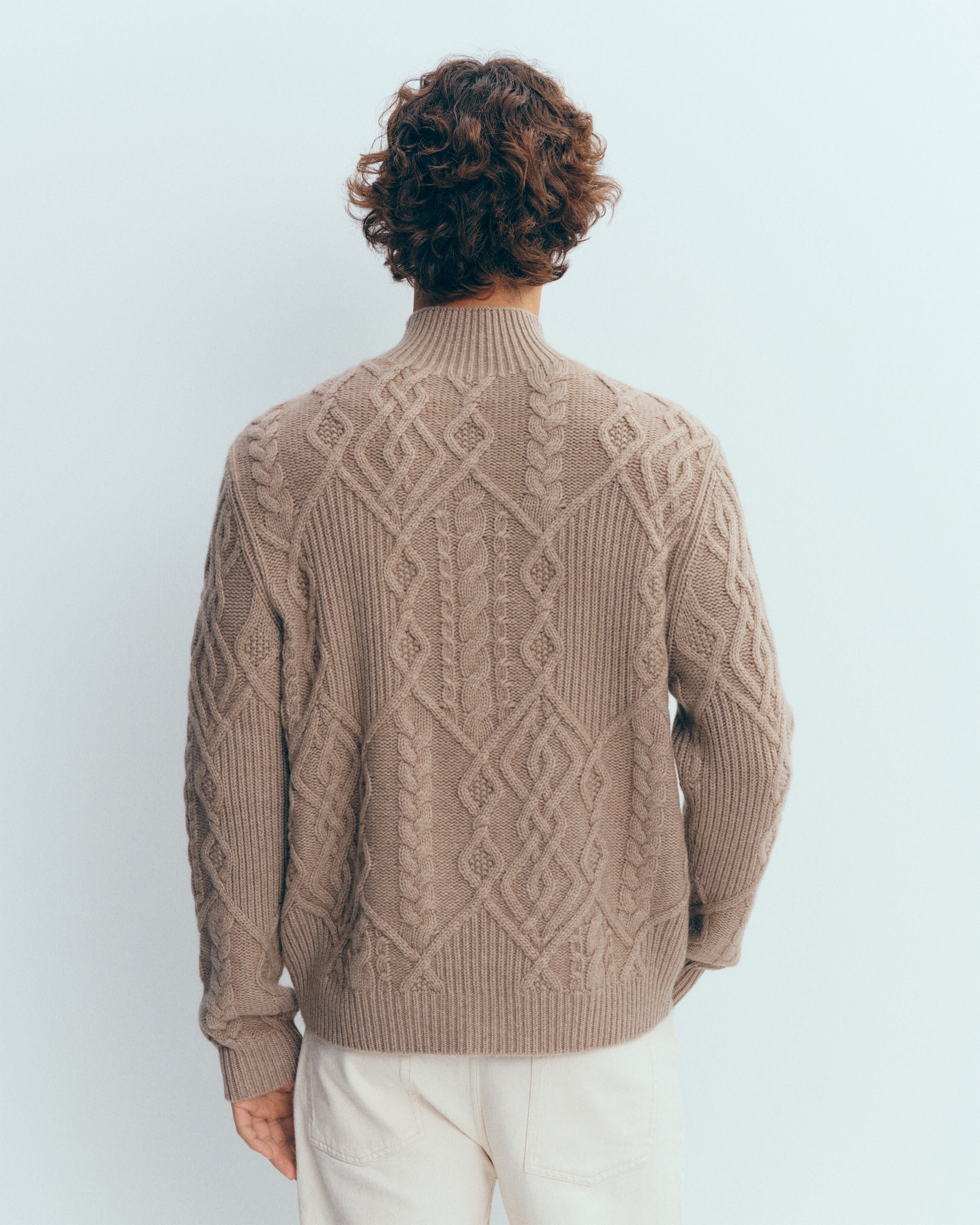 Pull col montant torsadé-GREIGE-100% cachemire