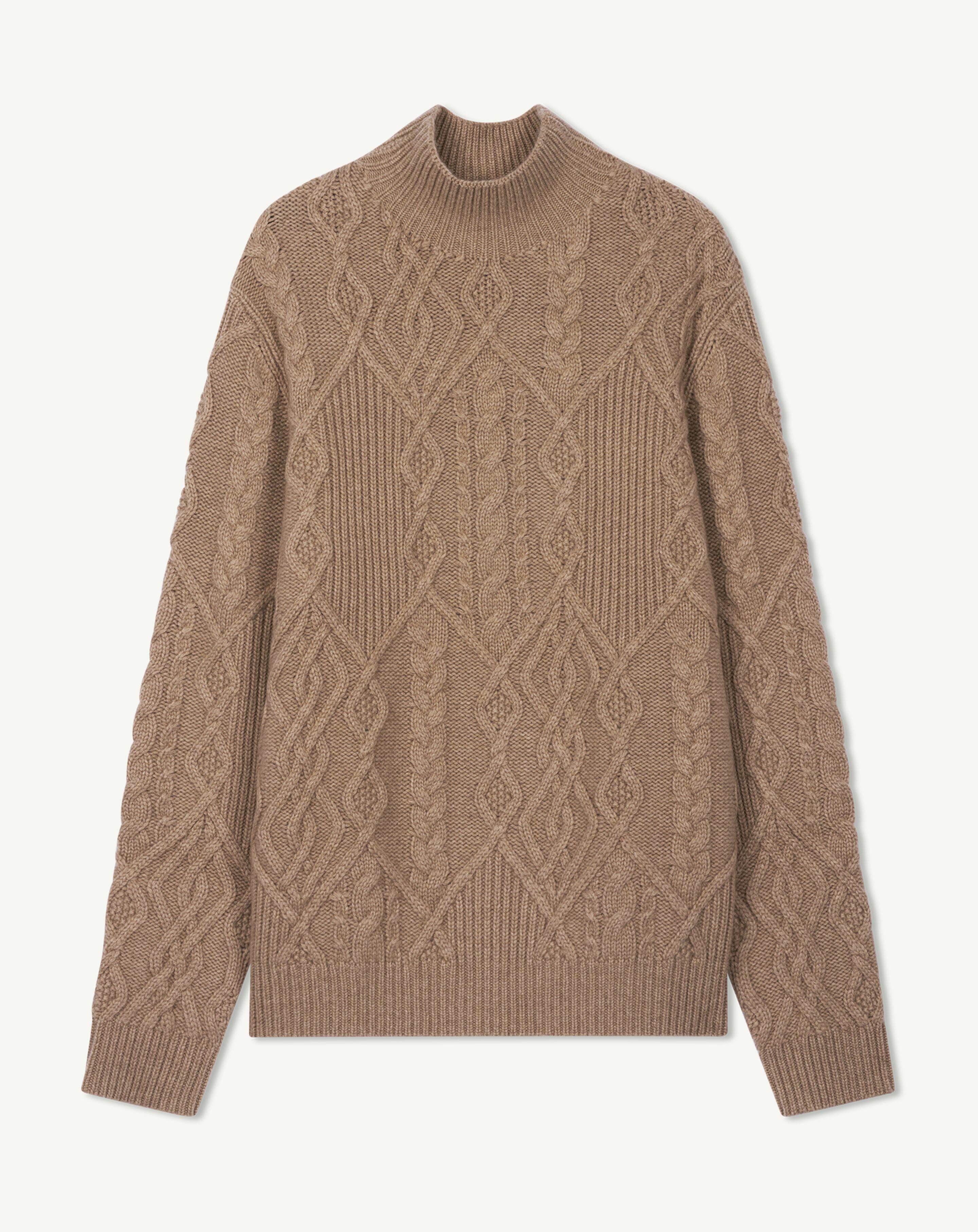 Cable-knit high neck sweater in Cashmere Men greige | Eric Bompard