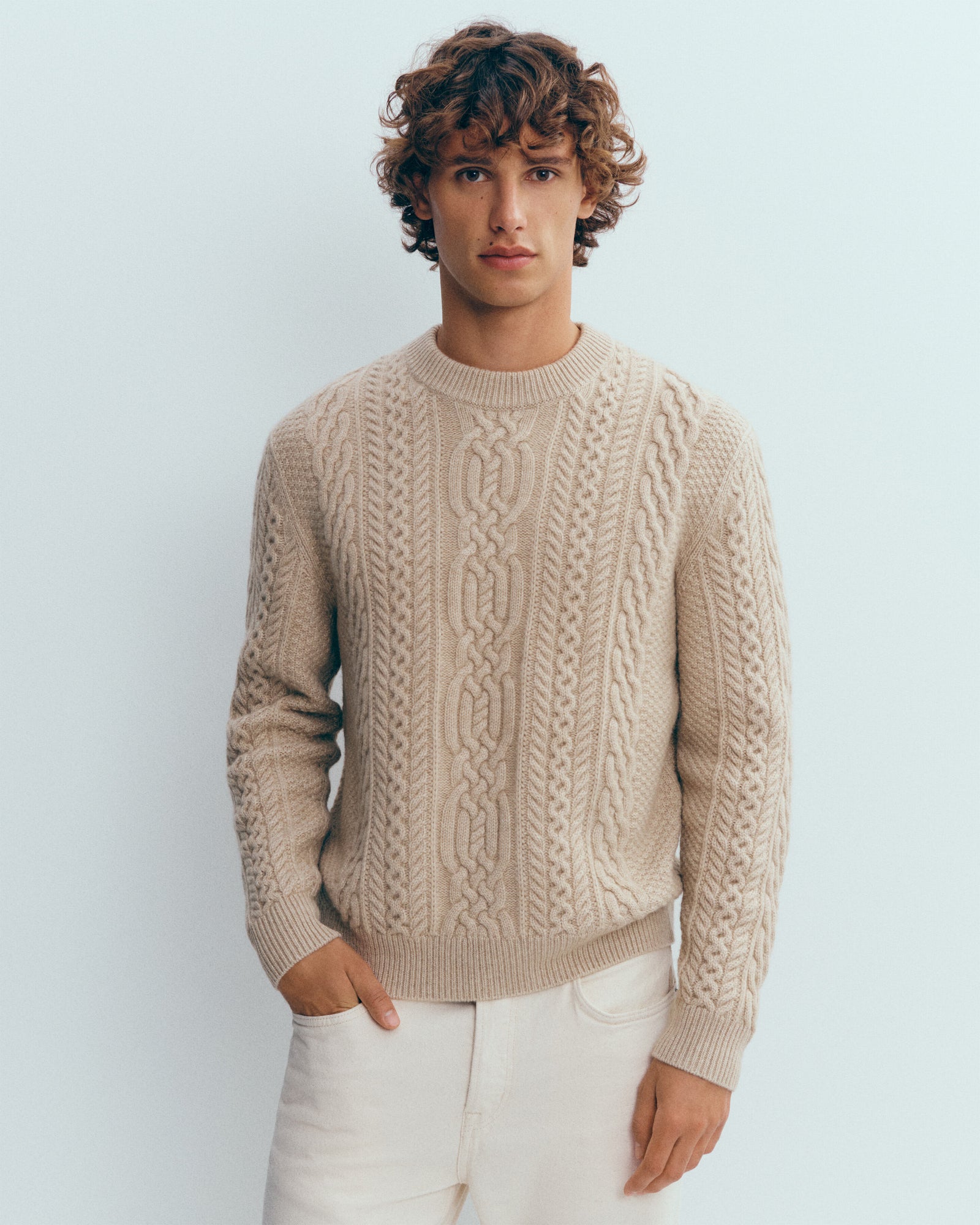Pull col rond à torsades-GALET-100% cachemire