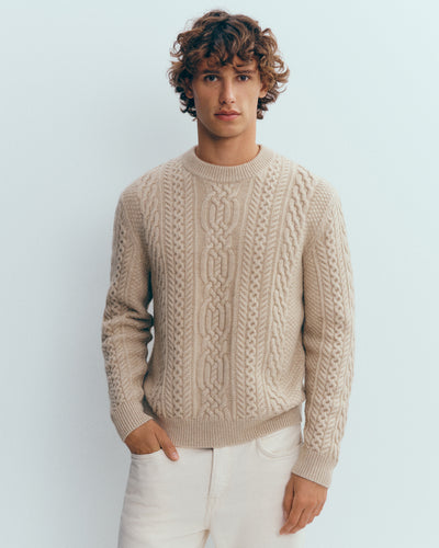 Pull col rond à torsades-GALET-100% cachemire