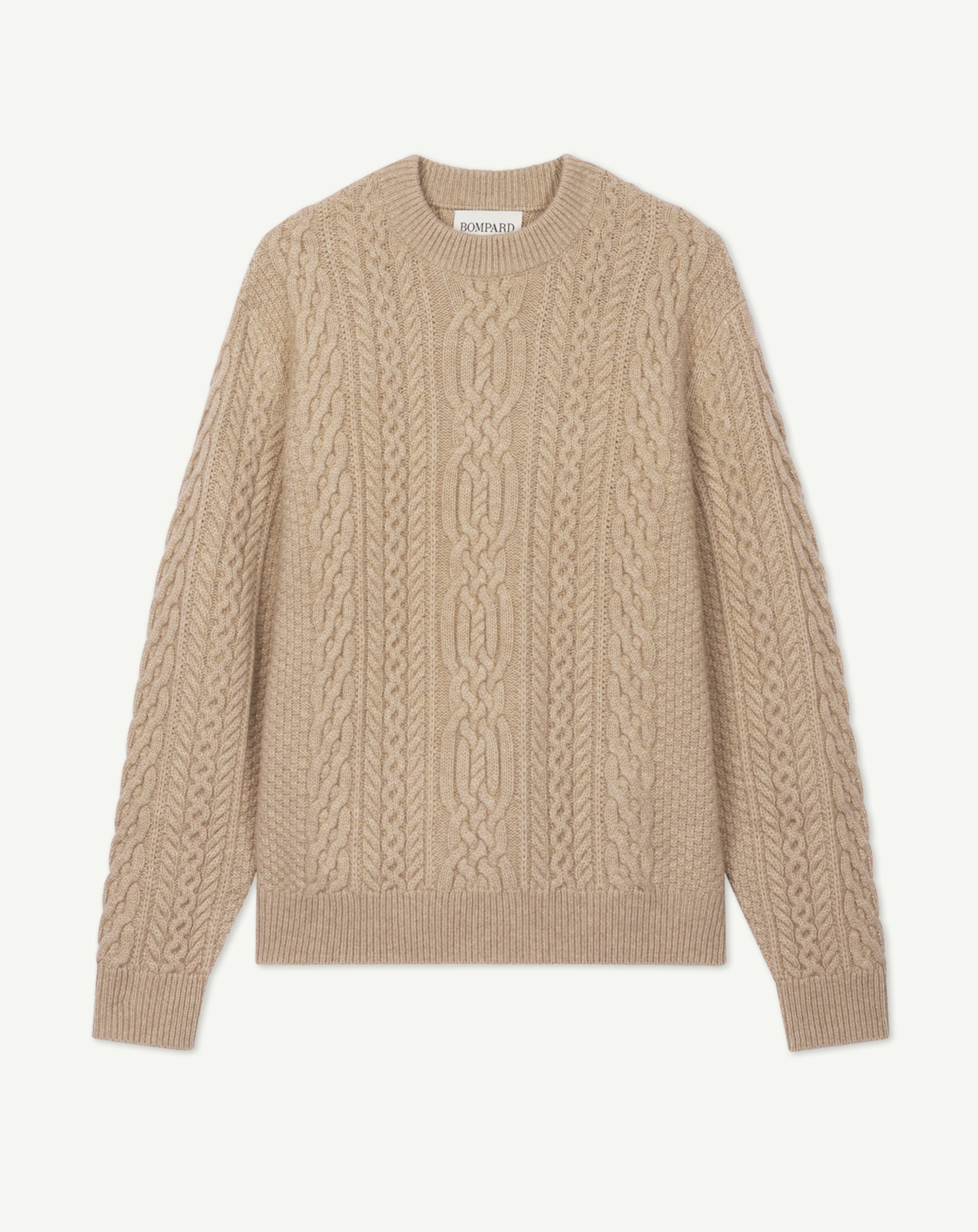 Cable round neck pullover in Cashmere Men pebble | Eric Bompard