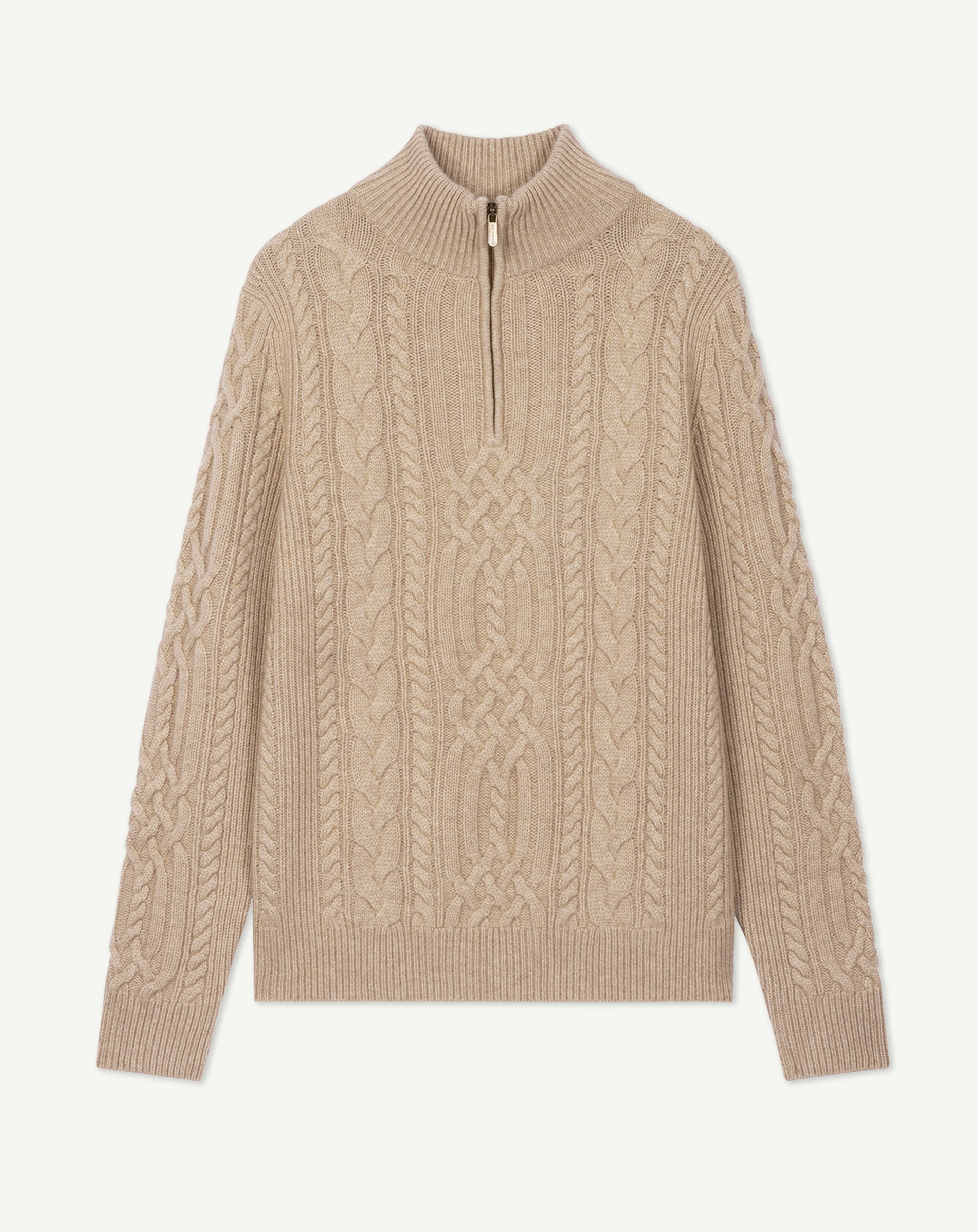 Cable zip-neck pullover in Cashmere Men pebble | Eric Bompard