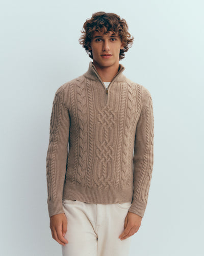 Col camionneur à torsades-GREIGE-100% cachemire