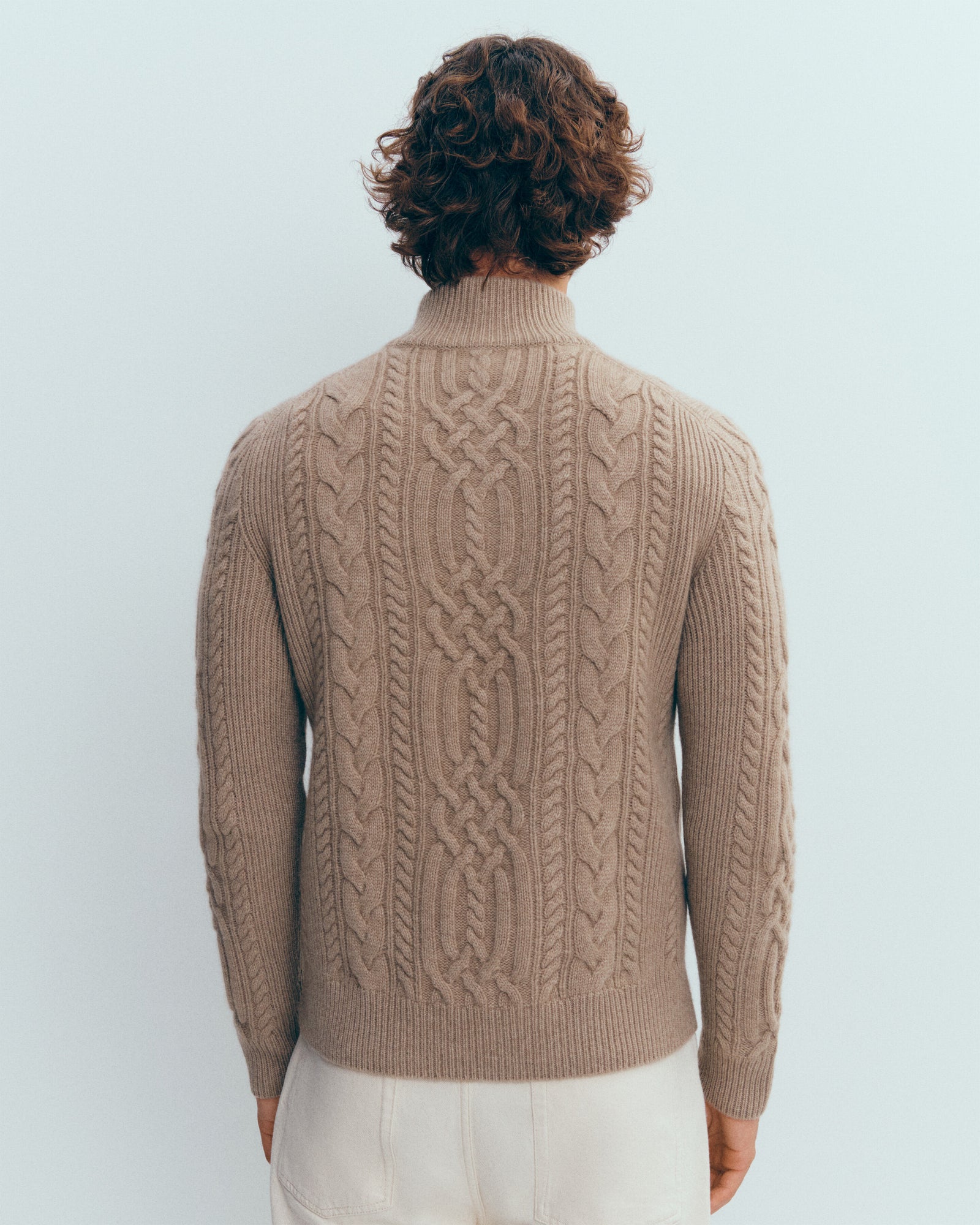 Col camionneur à torsades-GREIGE-100% cachemire