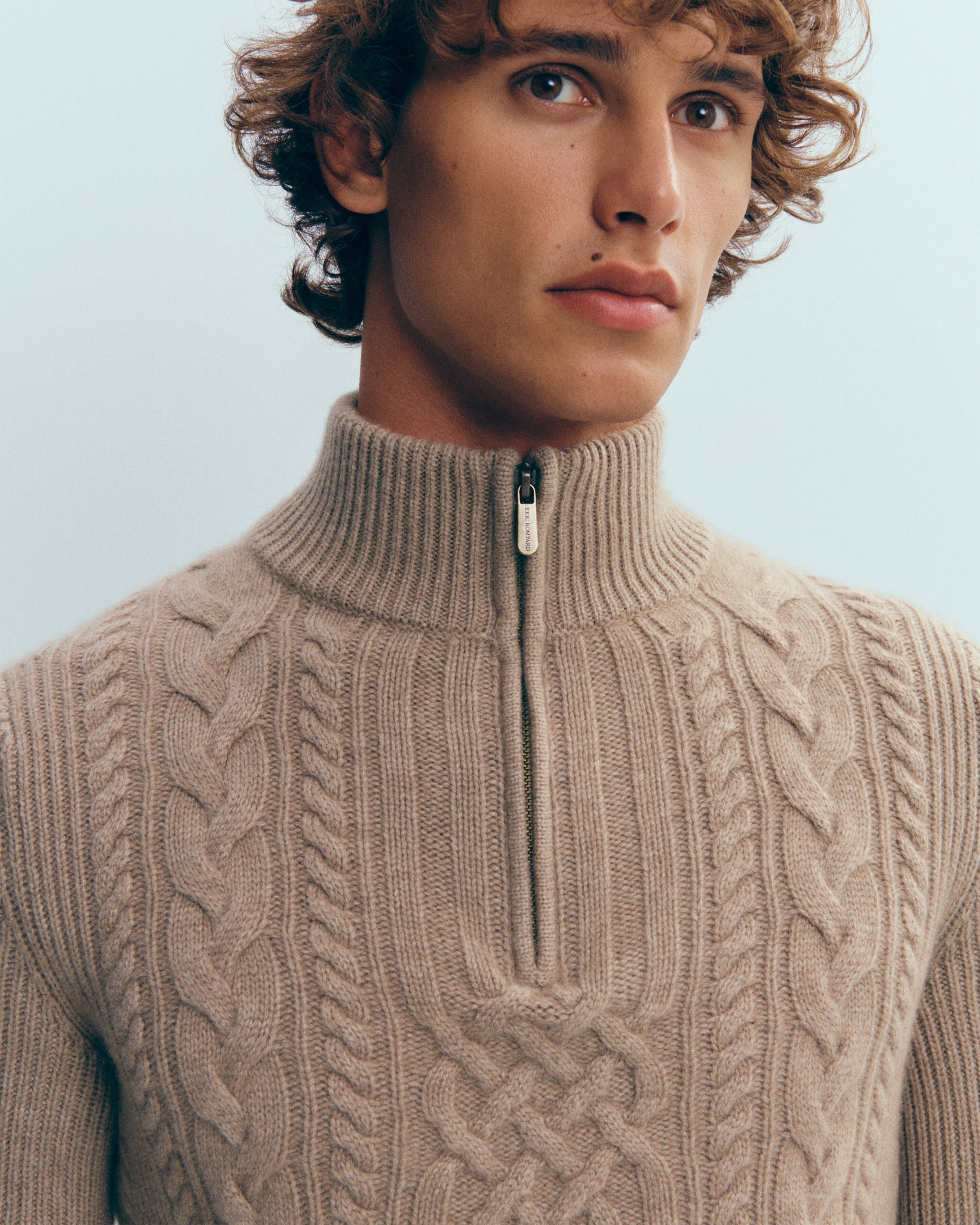 Col camionneur à torsades-GREIGE-100% cachemire