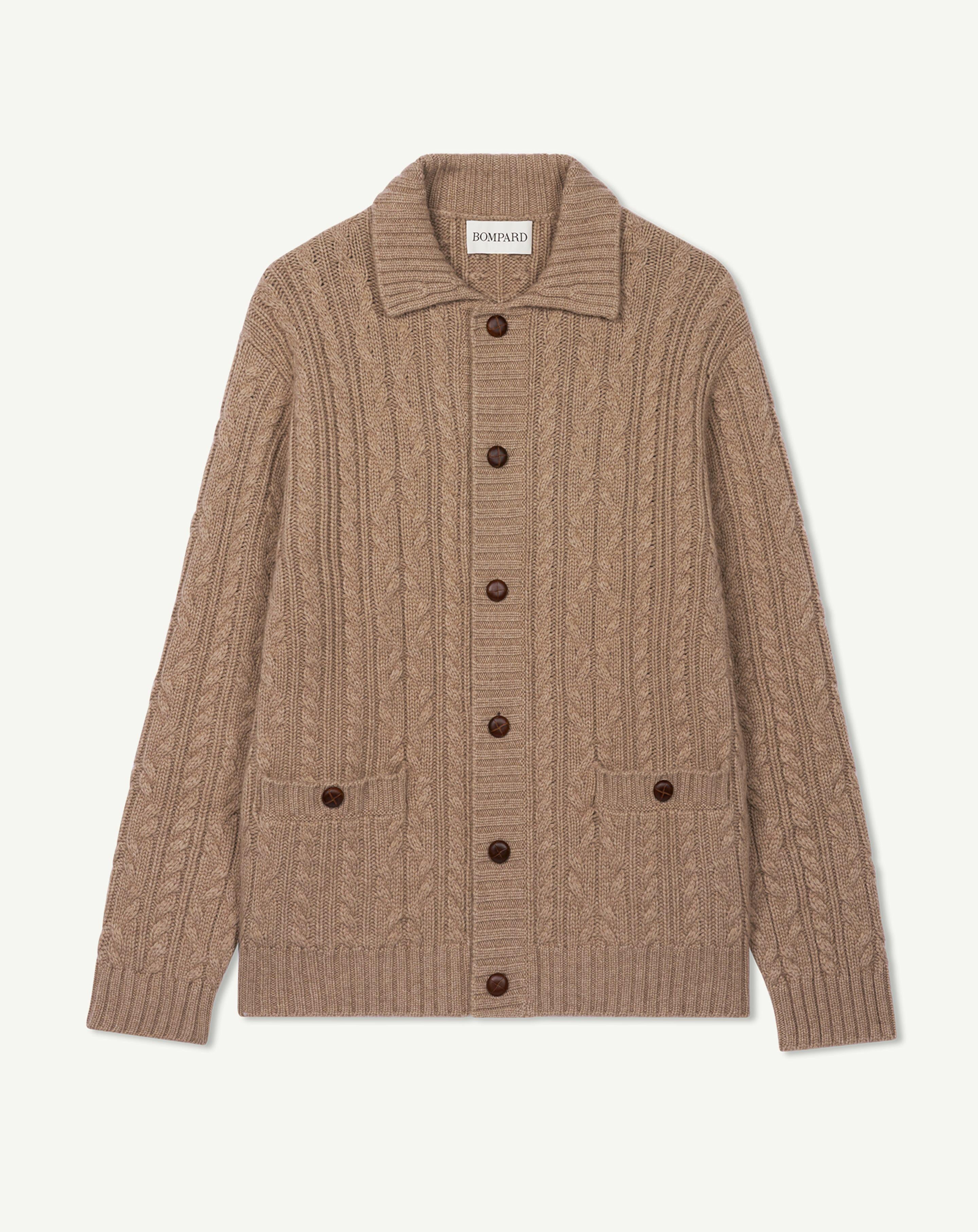 Cardigan à torsades-GREIGE-100% cachemire