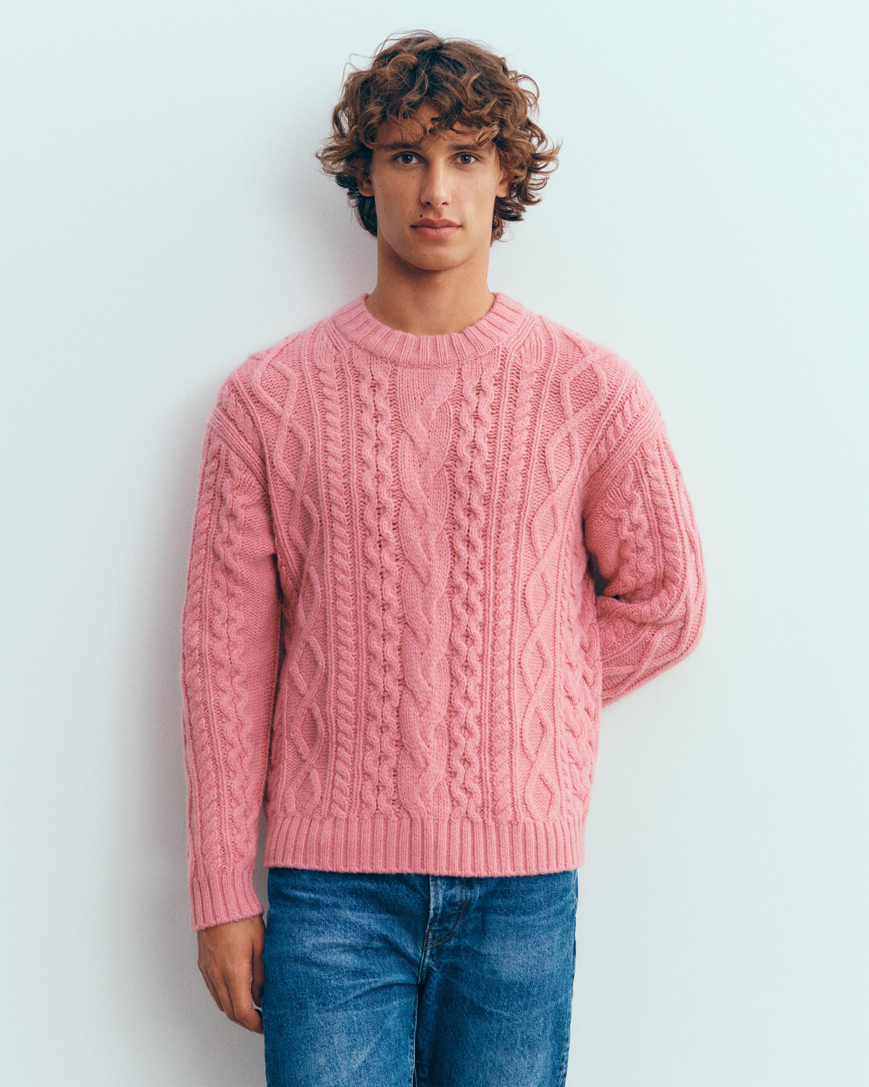 Pull col rond à torsades les 40 ans-ROSE CAMEO-100% cachemire