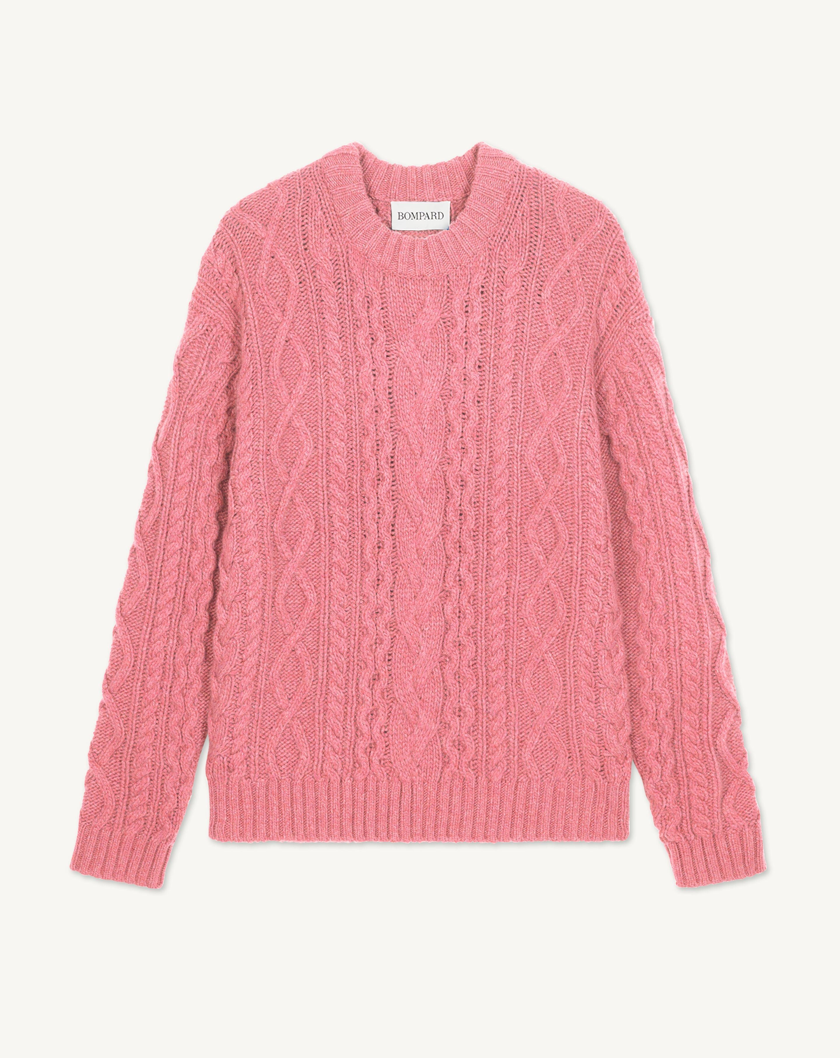 Pull col rond à torsades les 40 ans-ROSE CAMEO-100% cachemire