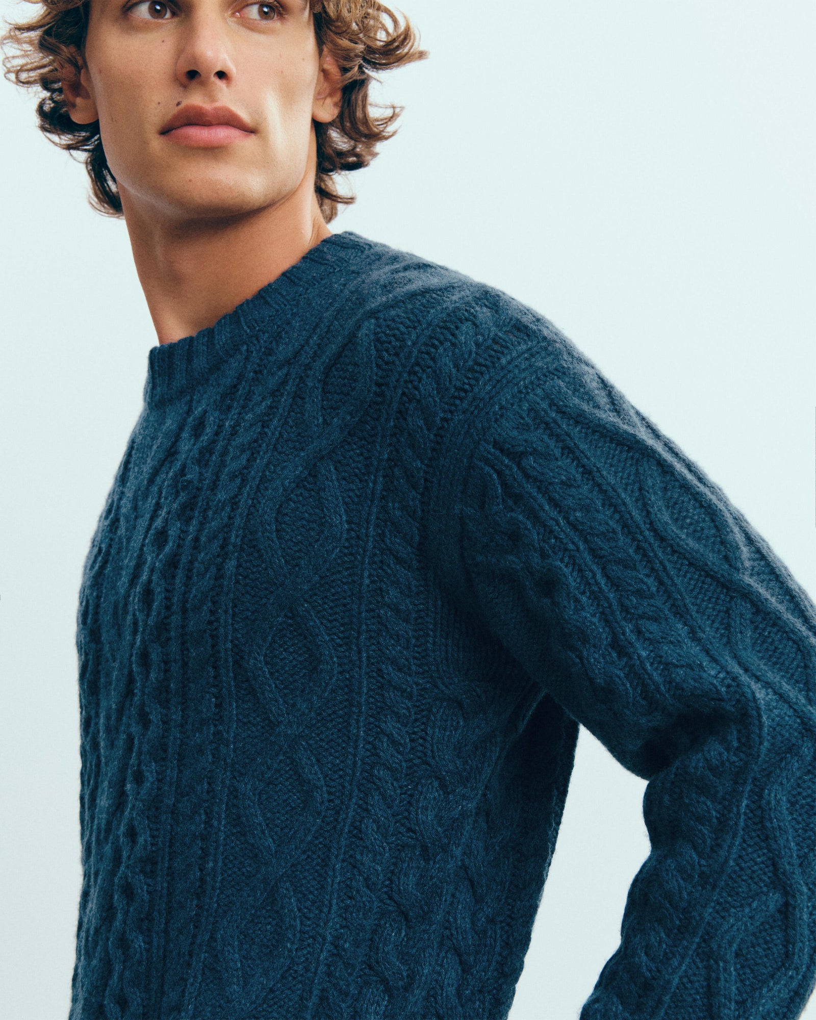 Pull col rond à torsades les 40 ans-BLEU CALYPSO-100% cachemire