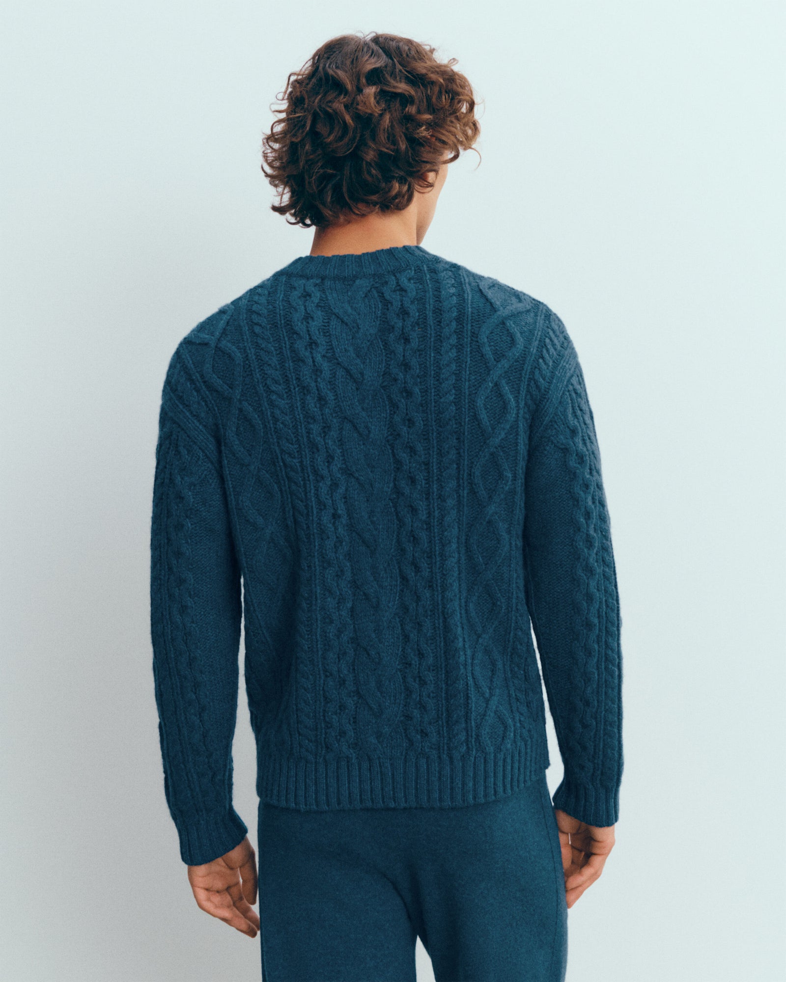 Pull col rond à torsades les 40 ans-BLEU CALYPSO-100% cachemire