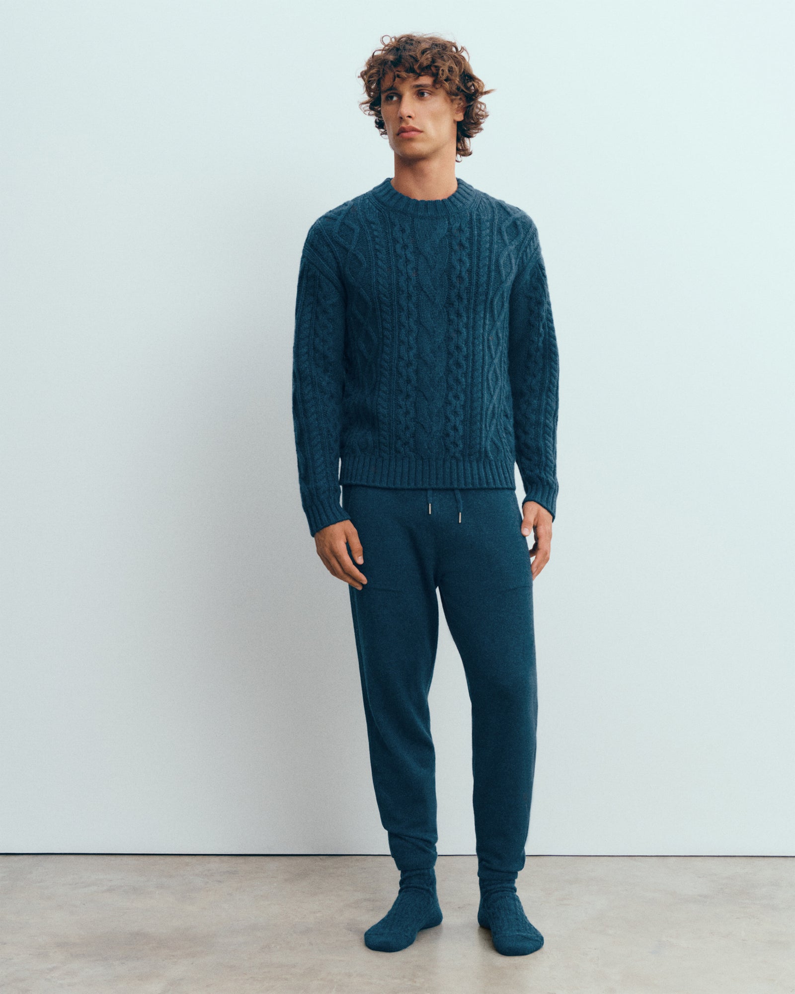 Pull col rond à torsades les 40 ans-BLEU CALYPSO-100% cachemire