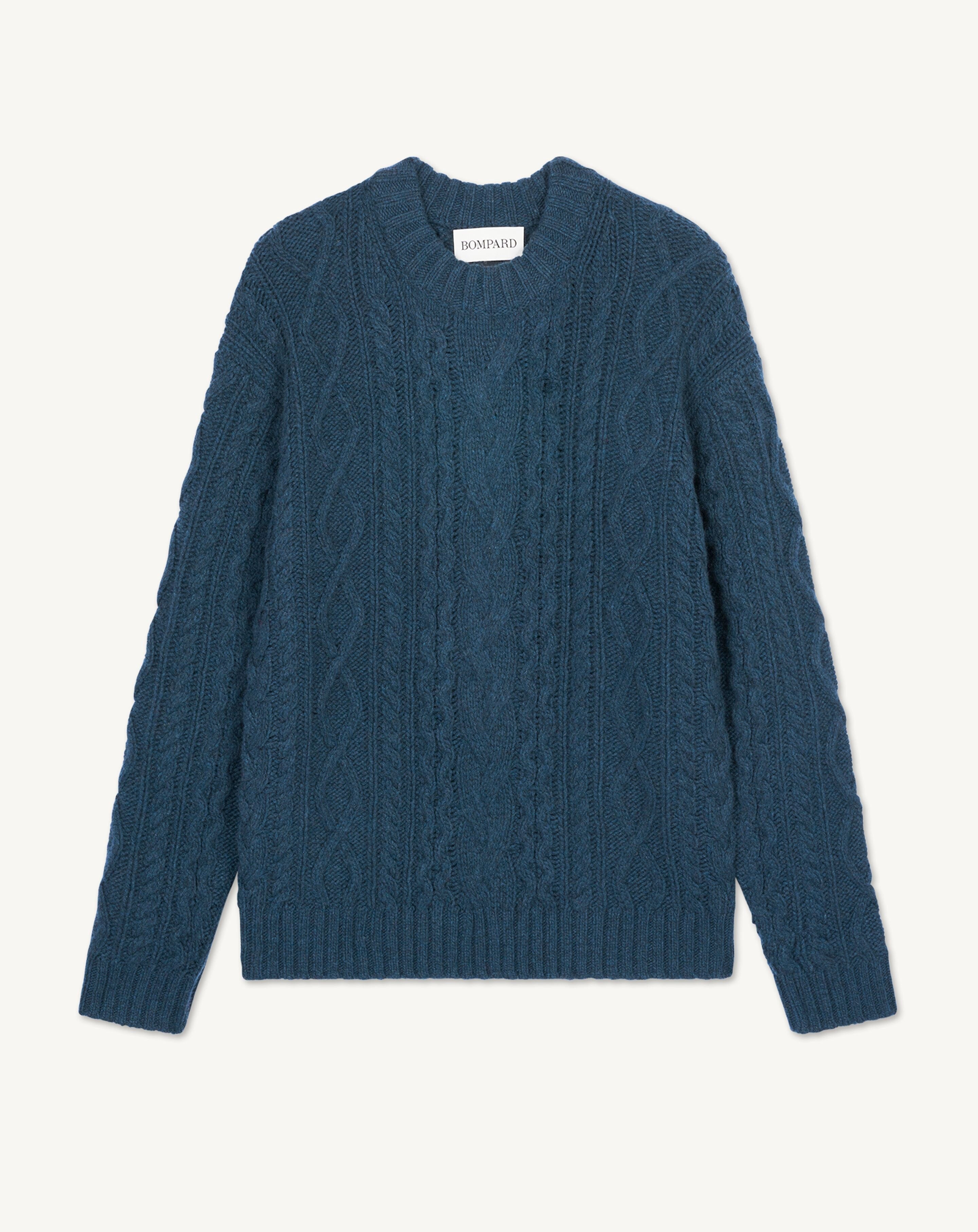 Pull col rond à torsades les 40 ans-BLEU CALYPSO-100% cachemire