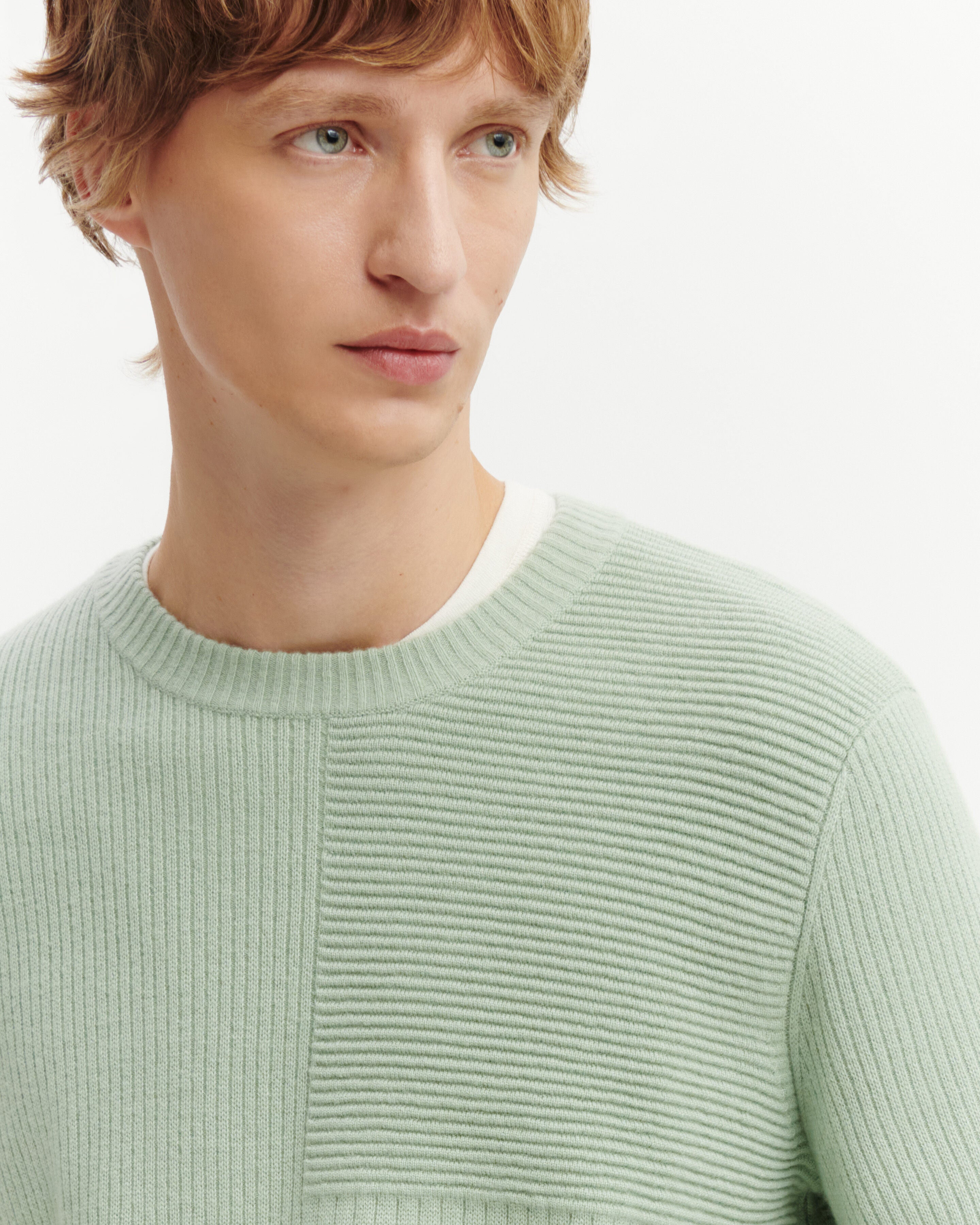 Col rond point ottoman-VERT AMANDE-100% cachemire