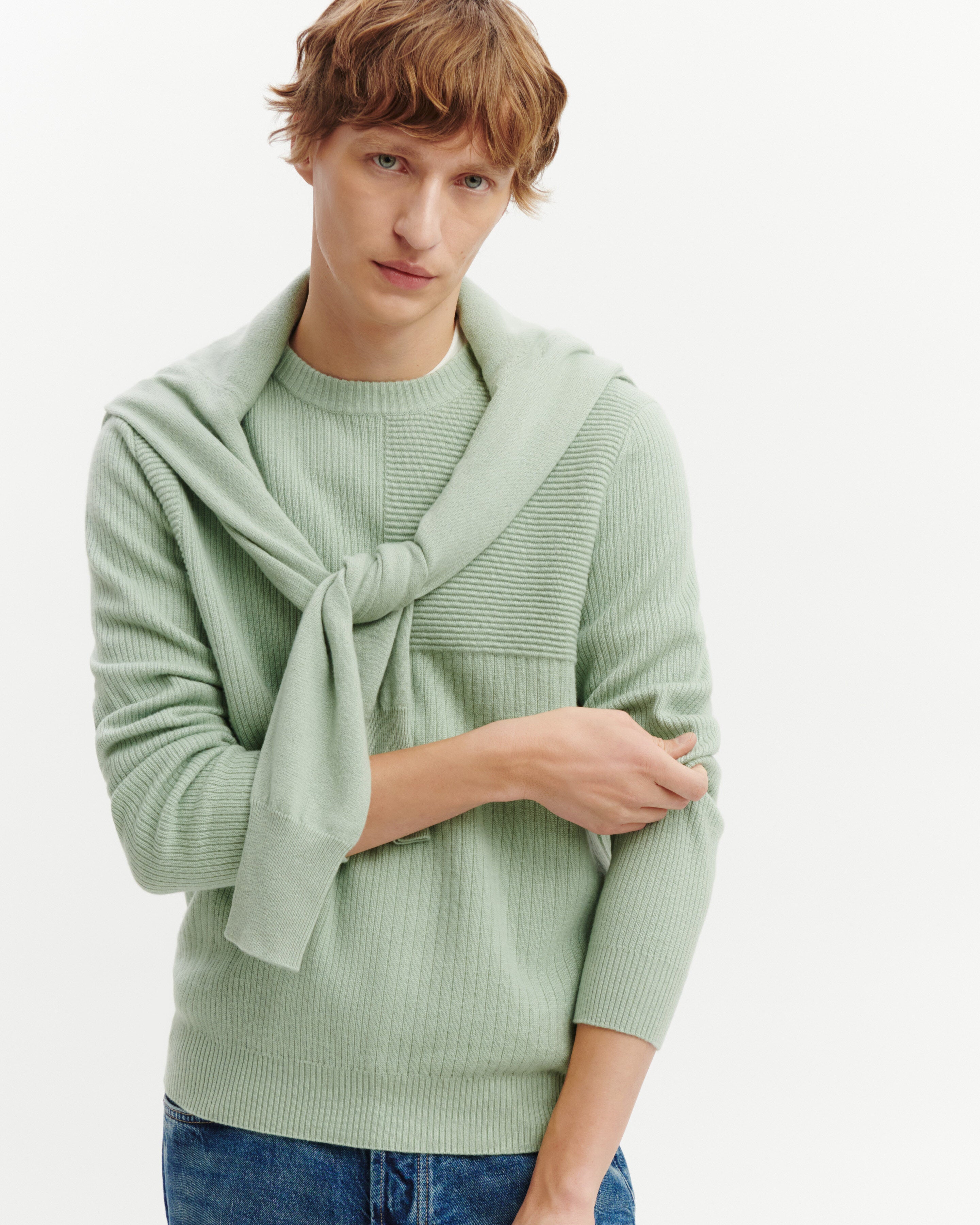 Col rond point ottoman-VERT AMANDE-100% cachemire