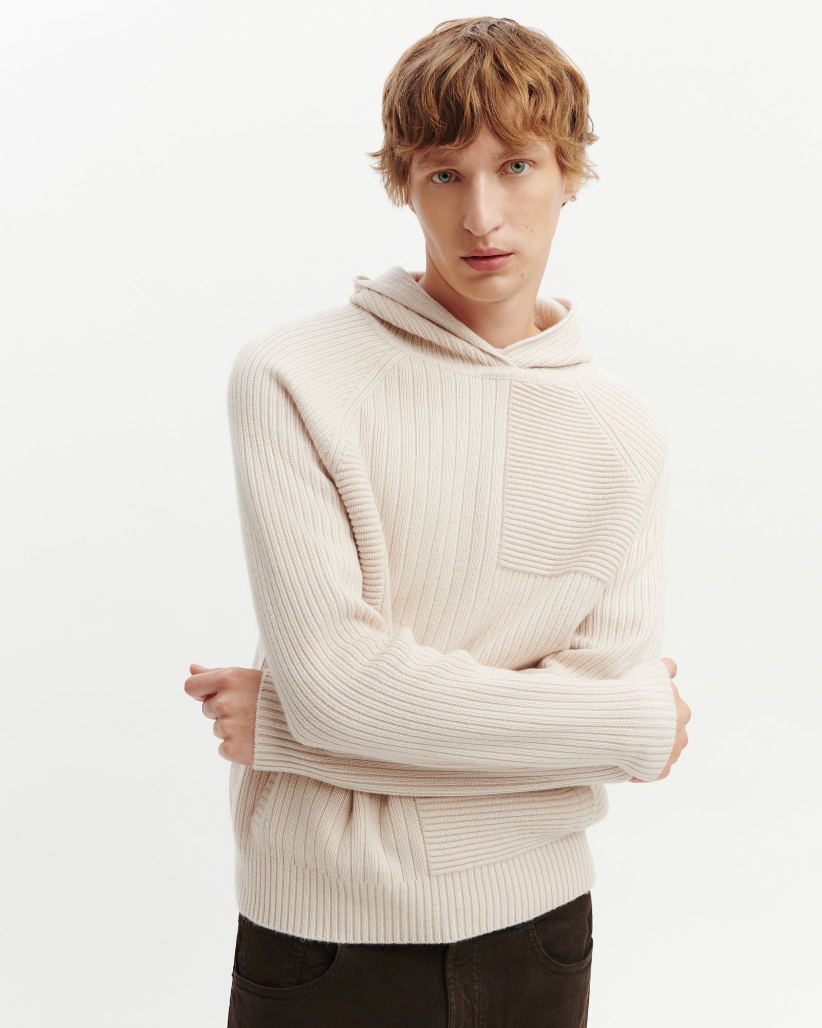 Pull à capuche ottoman-CREAM-70% laine 30% cachemire