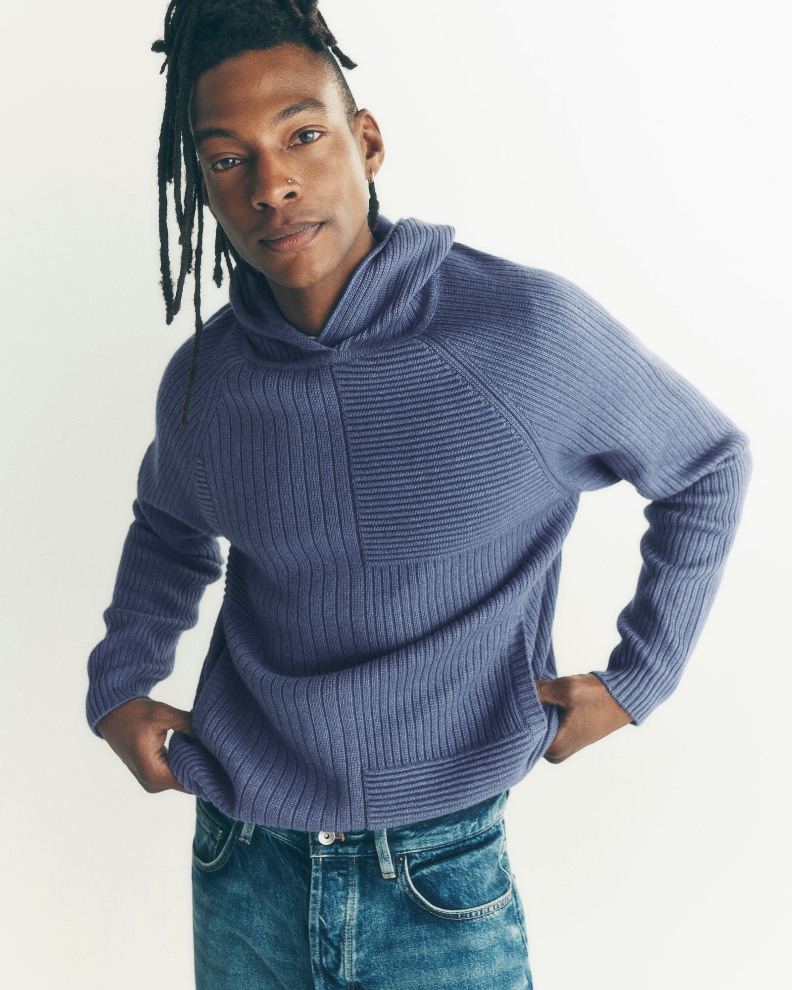 Pull à capuche ottoman-BLEU ATLAS-70% laine 30% cachemire