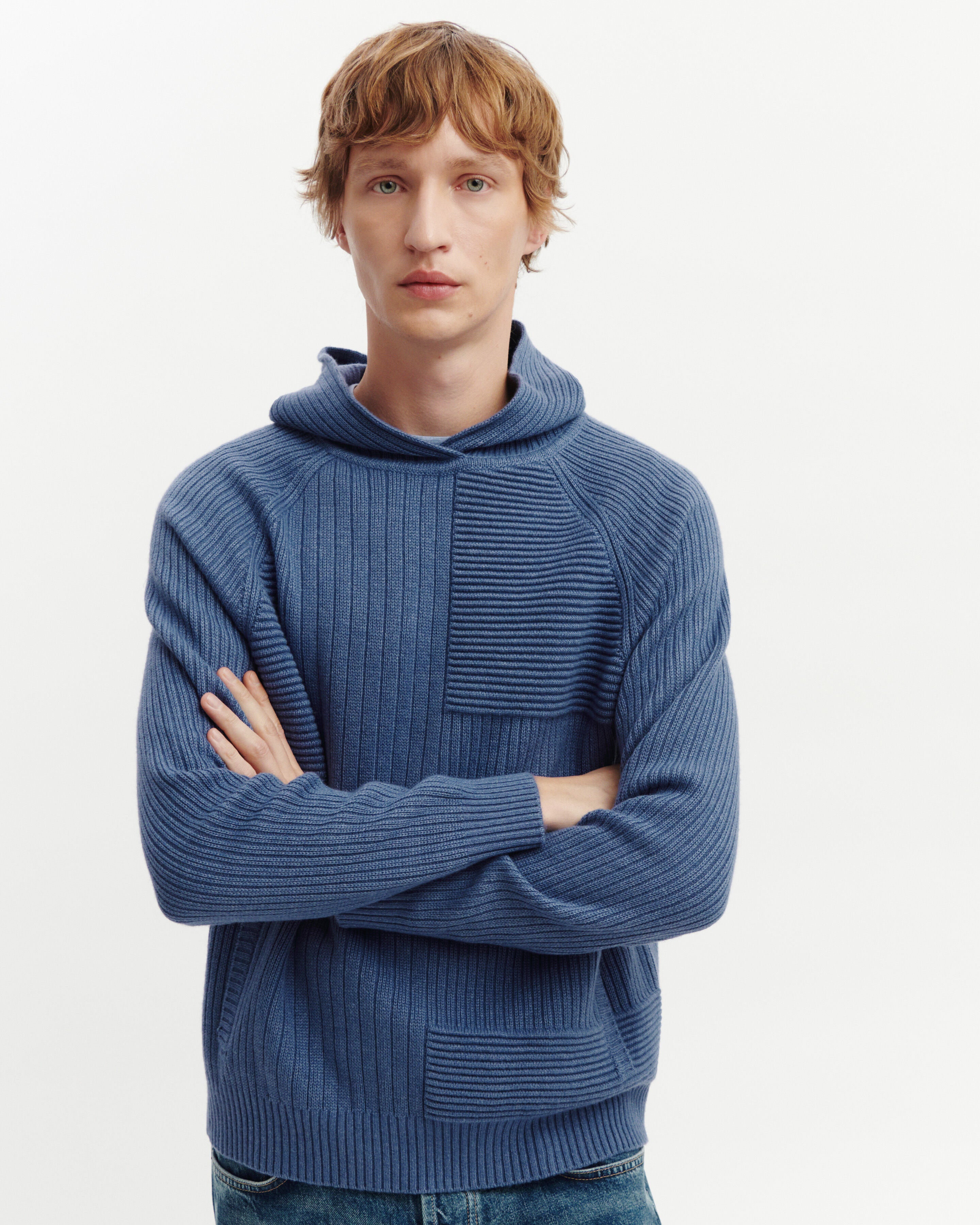 Pull à capuche ottoman-BLEU ATLAS-70% laine 30% cachemire