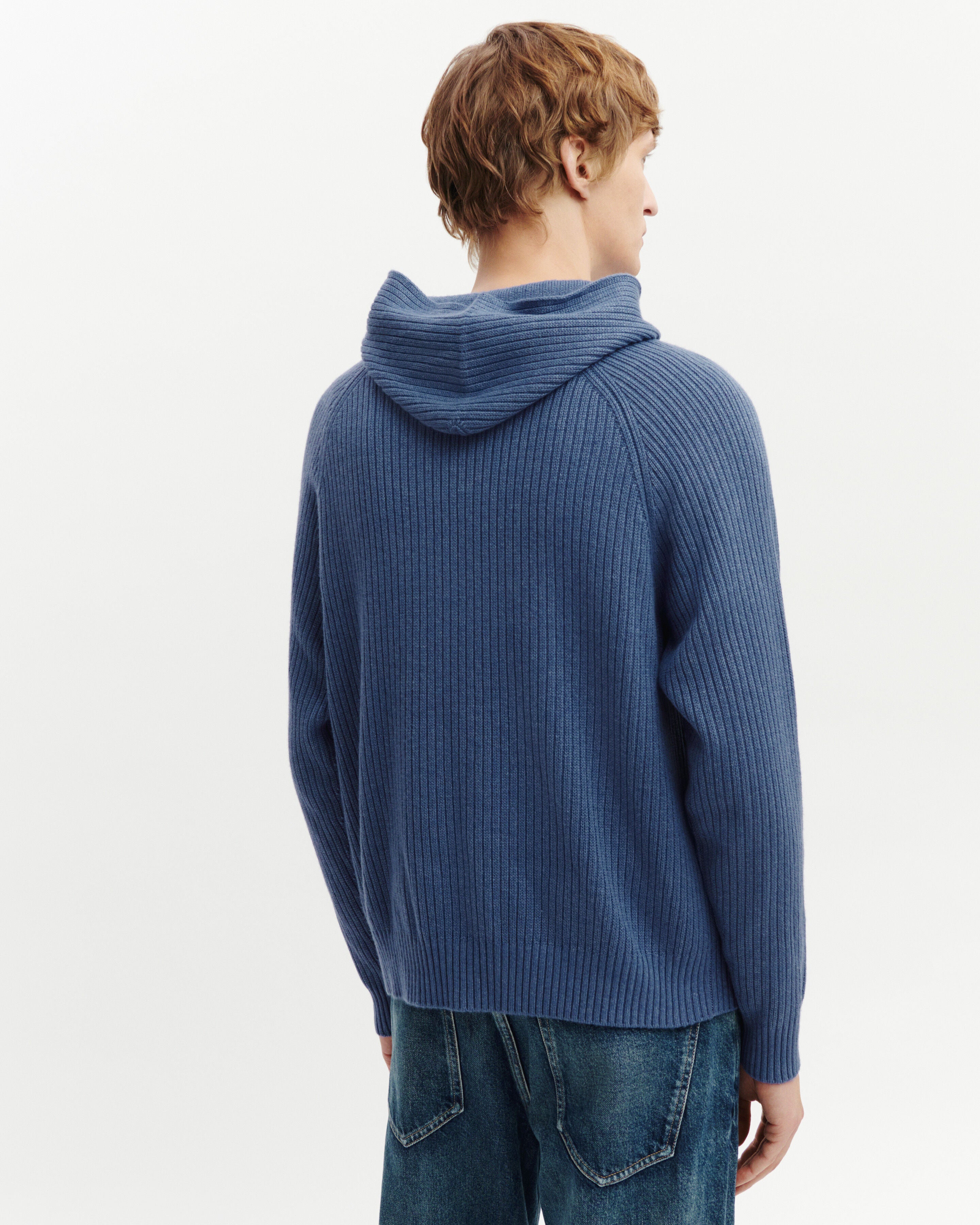 Pull à capuche ottoman-BLEU ATLAS-70% laine 30% cachemire