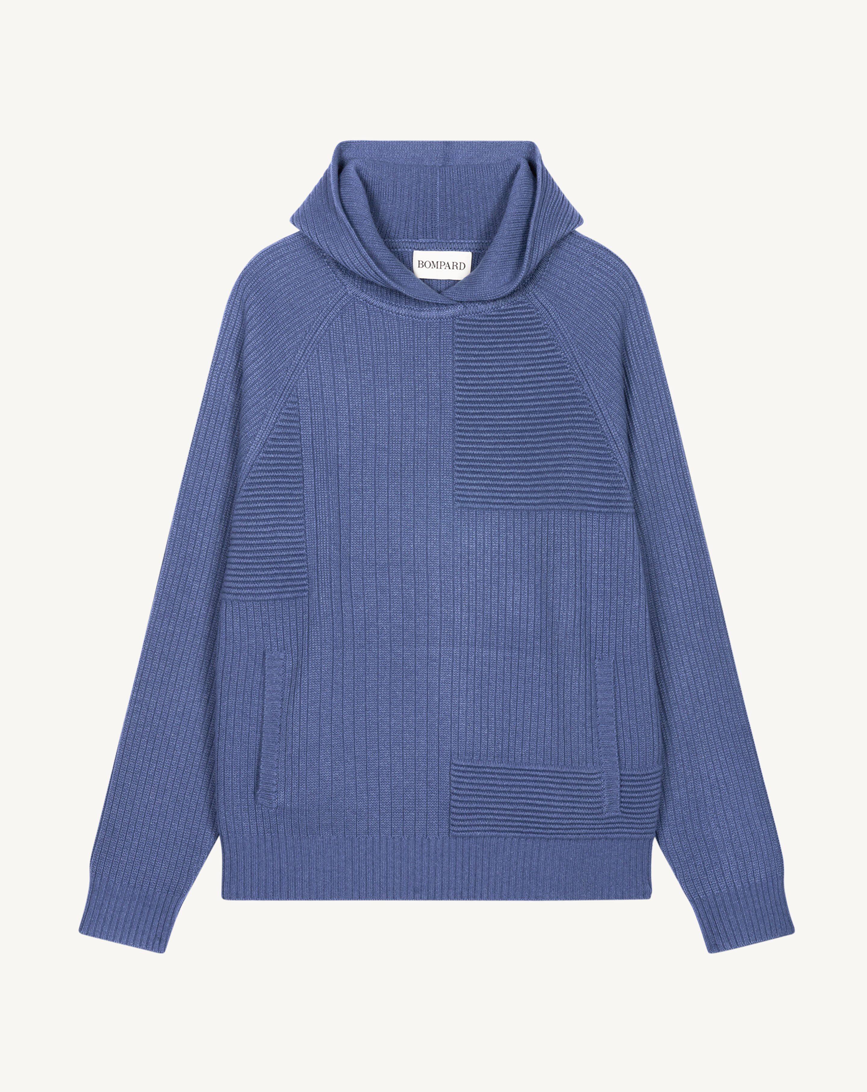 Pull à capuche ottoman-BLEU ATLAS-70% laine 30% cachemire