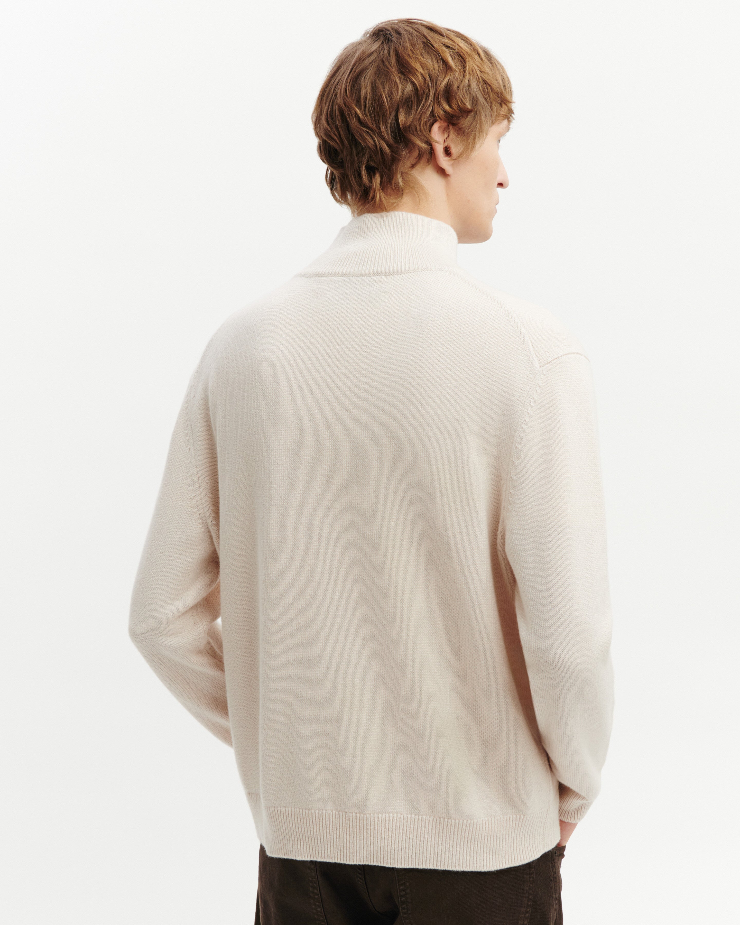 Pull col montant boutonné-CREAM-70% cachemire 30% soie