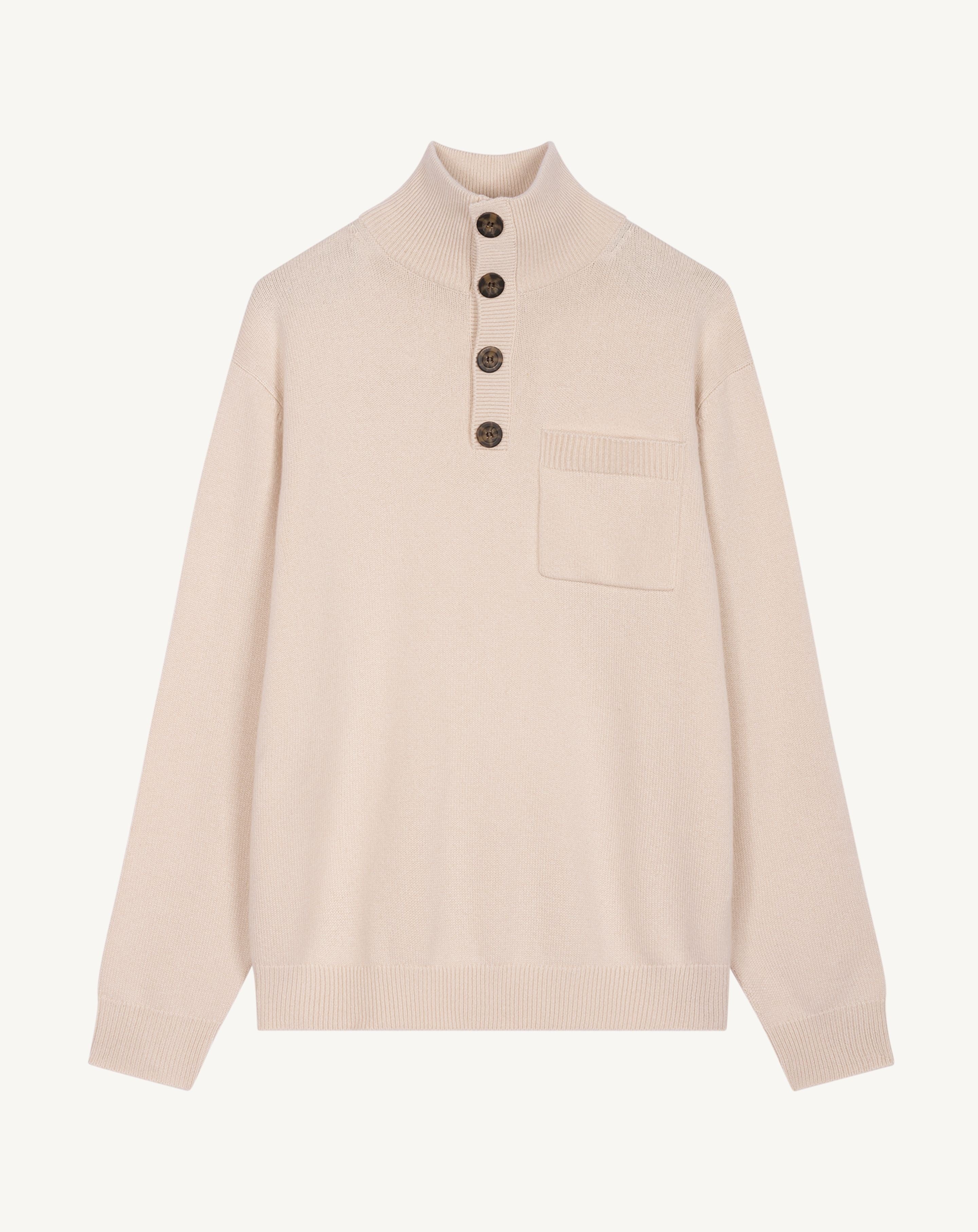 Pull col montant boutonné-CREAM-70% cachemire 30% soie