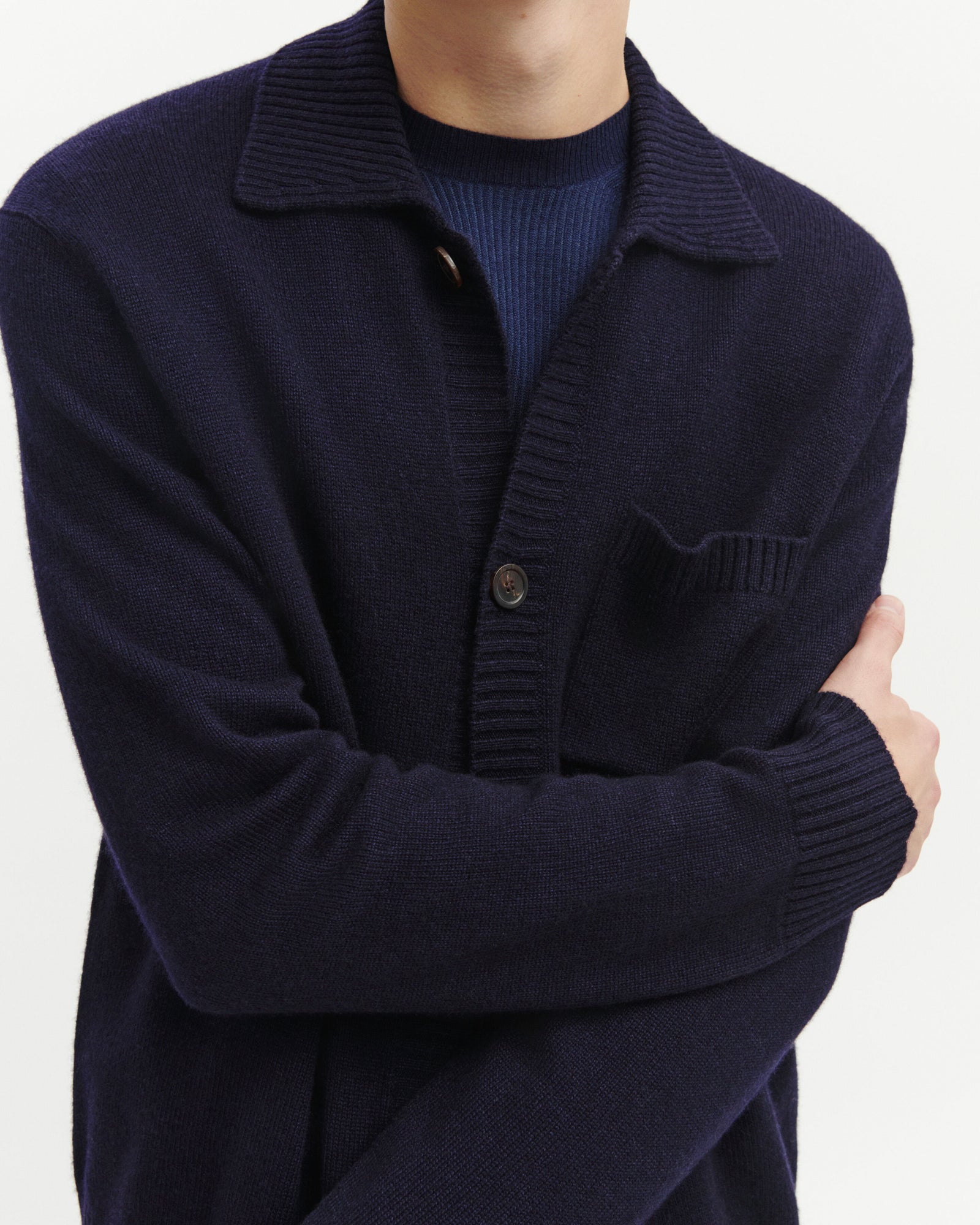 Cardigan col chemise-MARINE-70% cachemire 30% soie