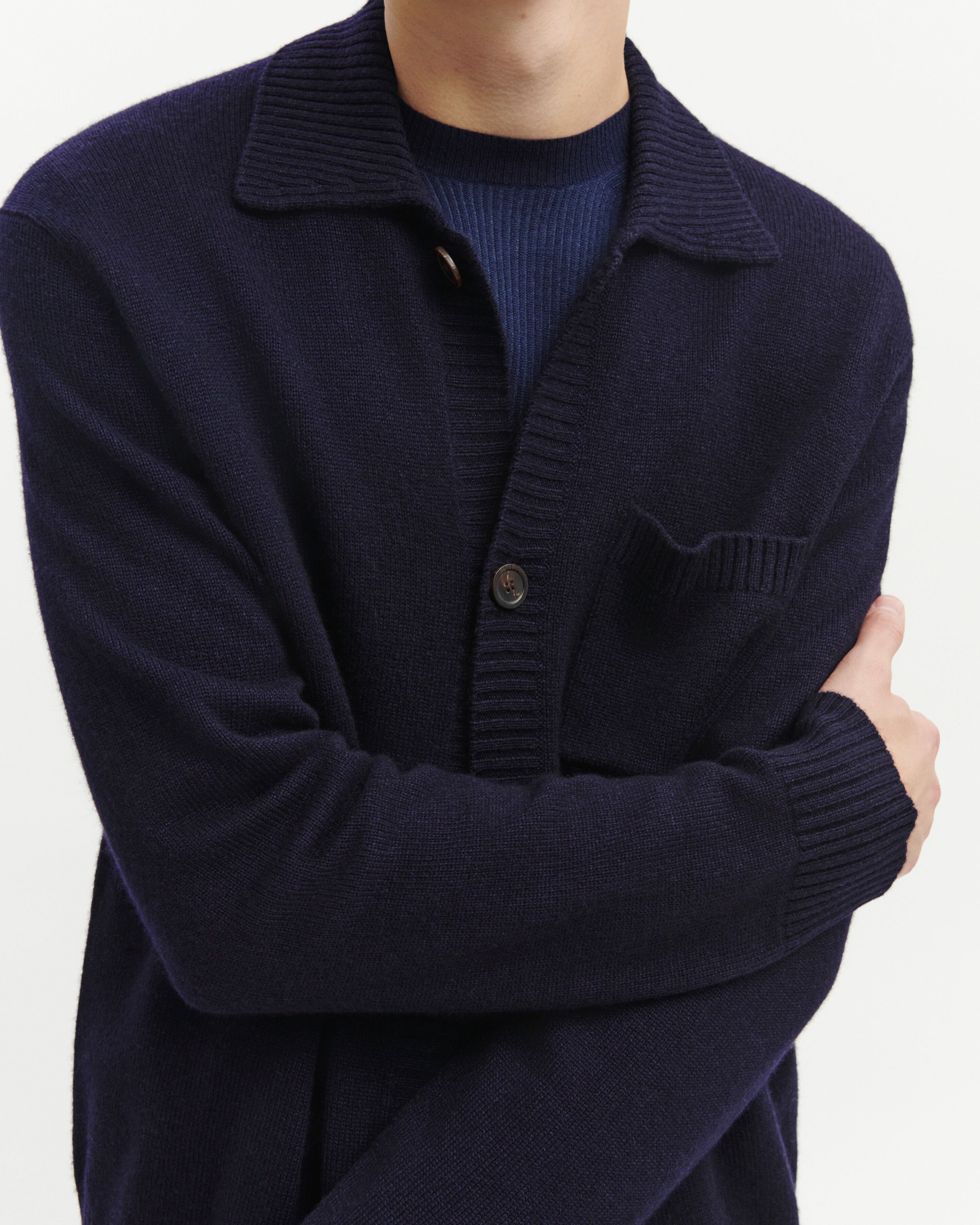 Cardigan col chemise-MARINE-70% cachemire 30% soie