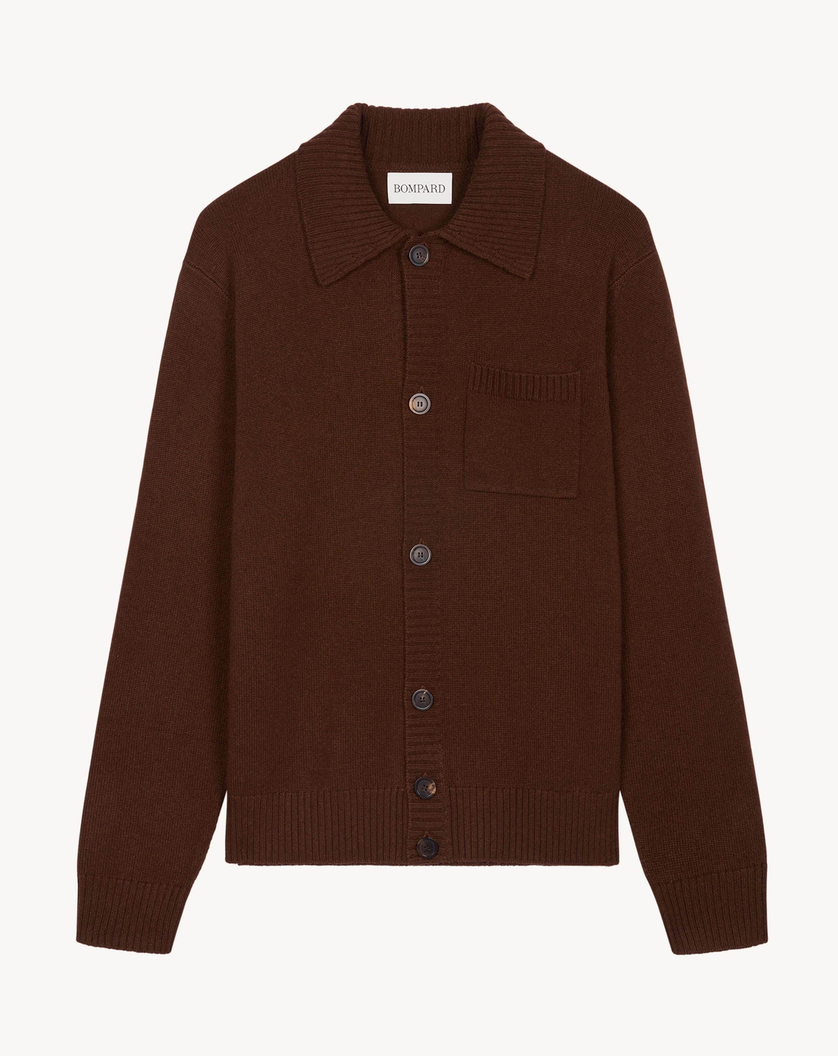 Shirt-collar cardigan in Cashmere, Silk Men coffee | Eric Bompard
