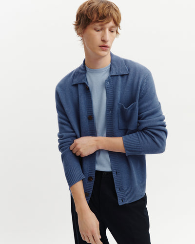 Cardigan col chemise-BLEU ATLAS-70% cachemire 30% soie