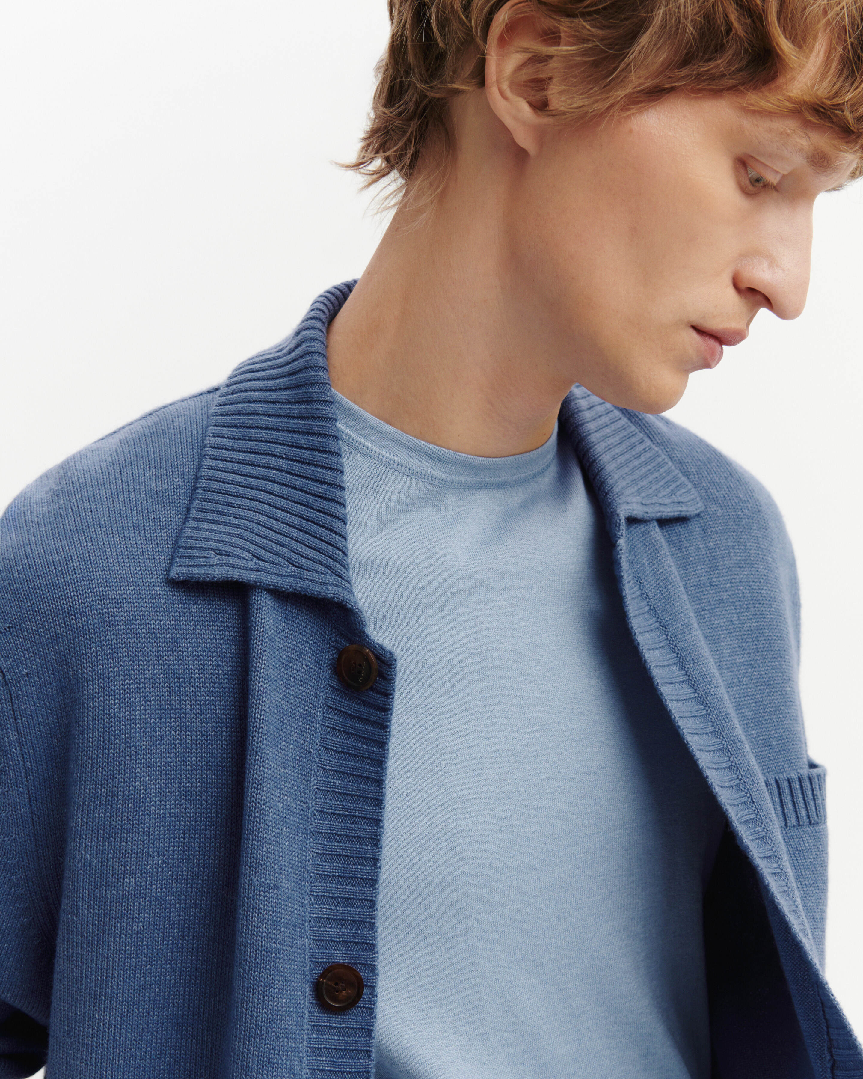 Cardigan col chemise-BLEU ATLAS-70% cachemire 30% soie